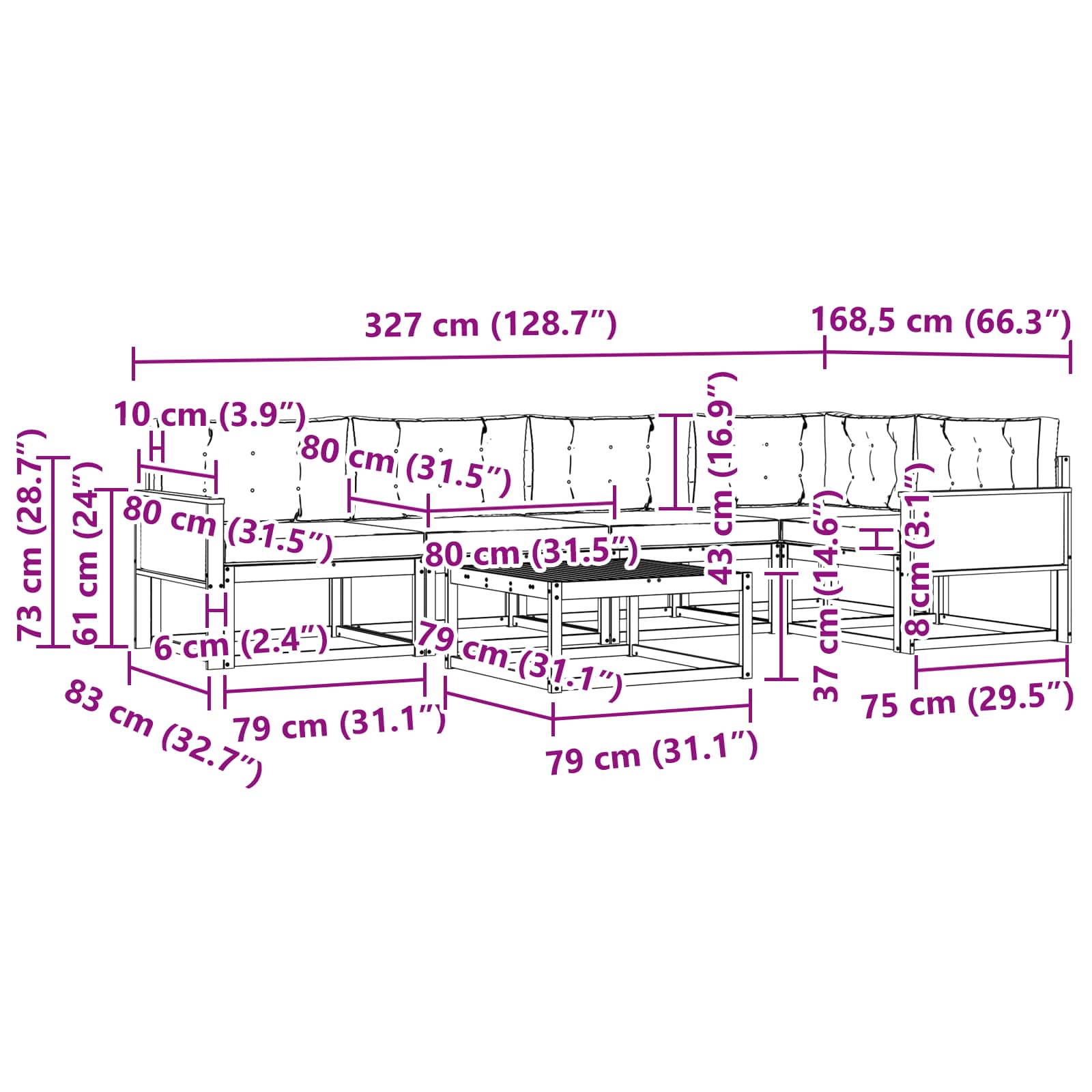 Set vanjskih sofa s jastukom 6 pcs Prirodna i Svjetlosiva