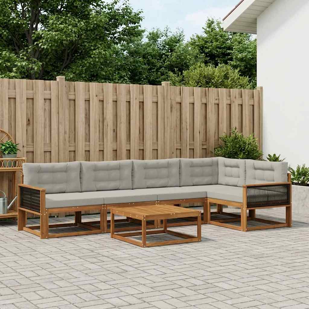Set vanjskih sofa s jastukom 6 pcs Prirodna i Svjetlosiva