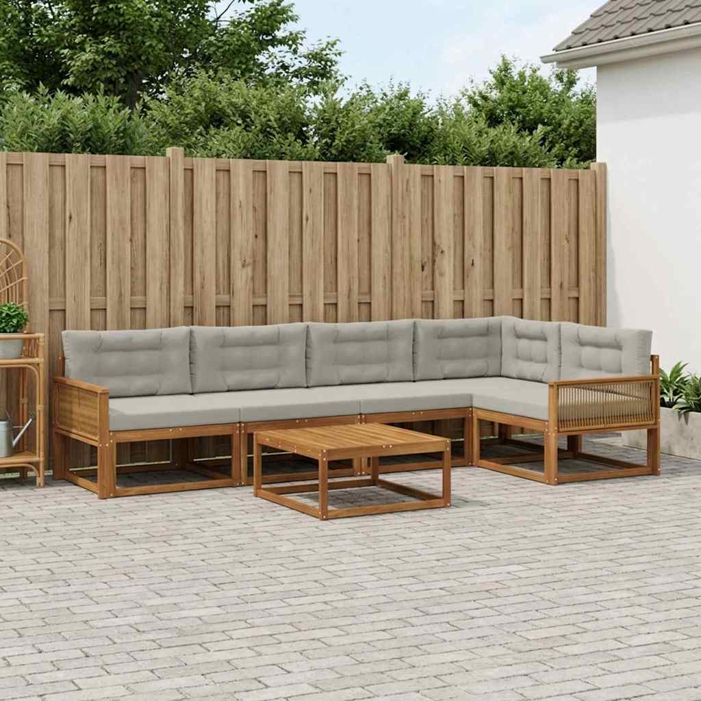 Set vanjskih sofa s jastukom 6 pcs Prirodna i Svjetlosiva