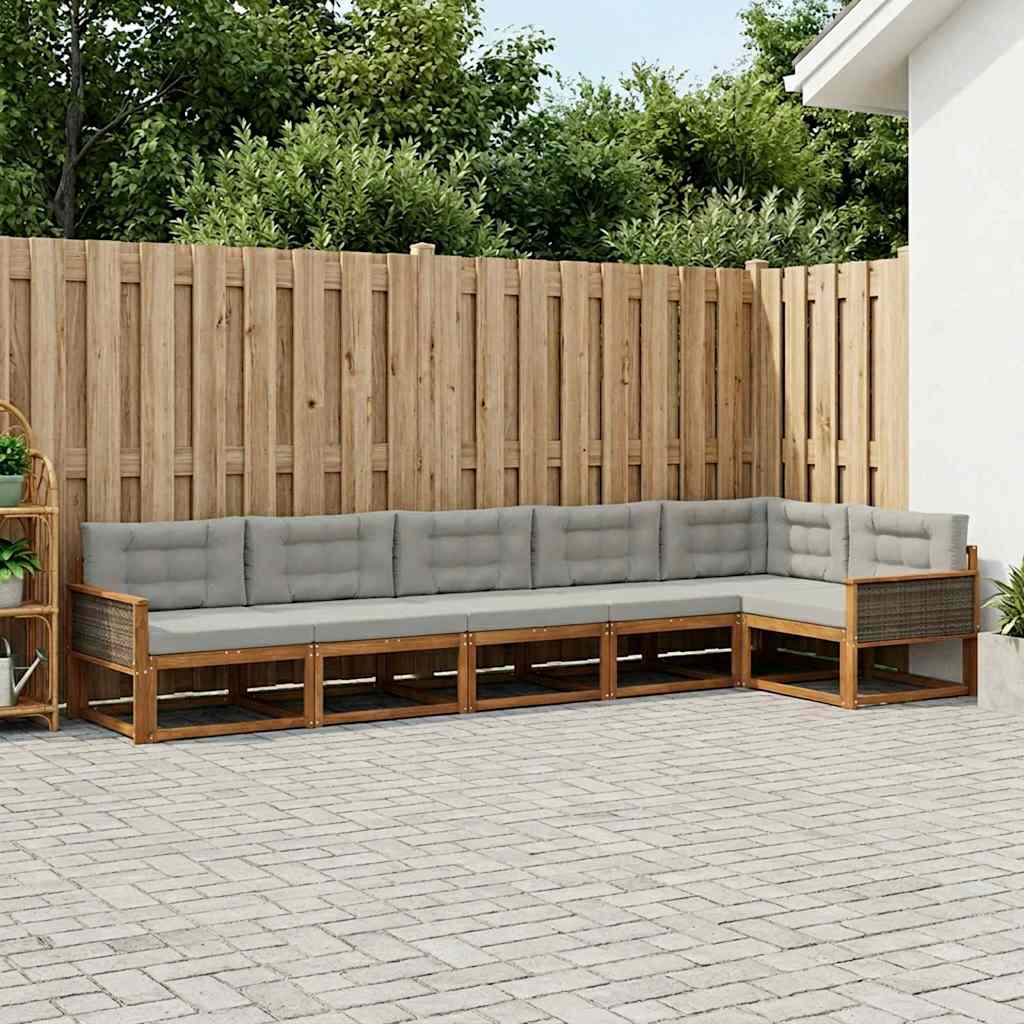 Set vanjskih sofa s jastukom 6 pcs Prirodna i Svjetlosiva