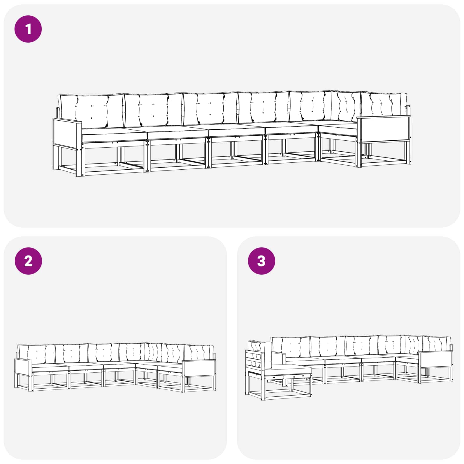 Set vanjskih sofa s jastukom 6 pcs Prirodna i Svjetlosiva
