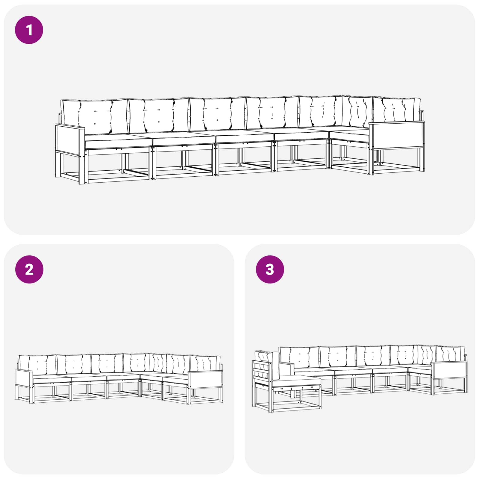 Set vanjskih sofa s jastukom 6 pcs Prirodna i Svjetlosiva