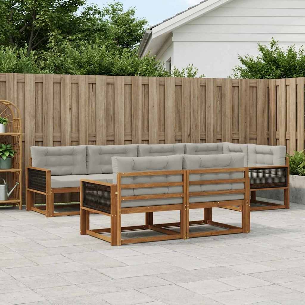 Set vanjskih sofa s jastukom 7 pcs Prirodna i Svjetlosiva