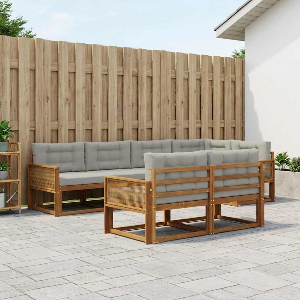Set vanjskih sofa s jastukom 7 pcs Prirodna i Svjetlosiva