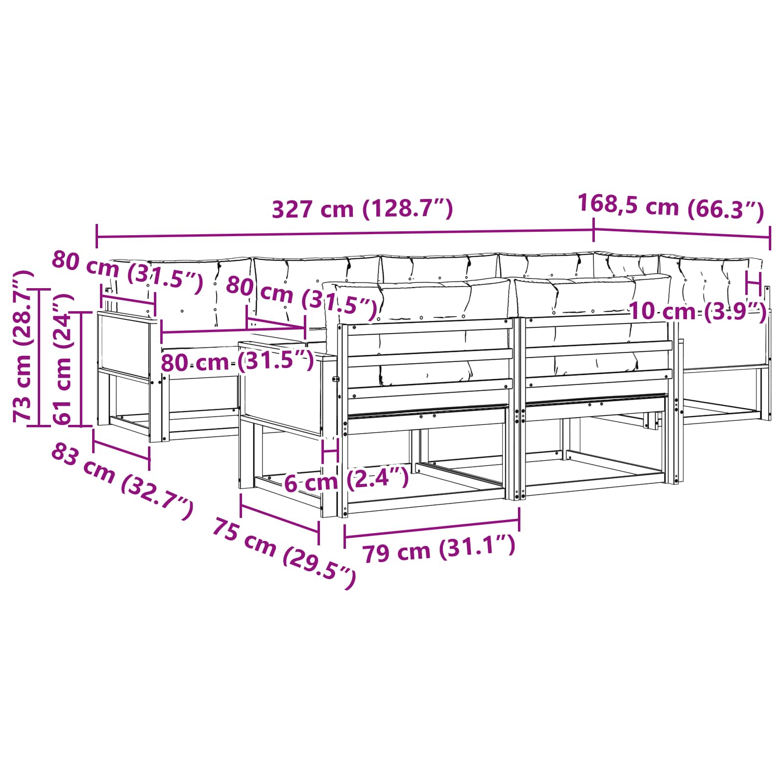 Set vanjskih sofa s jastukom 7 pcs Prirodna i Svjetlosiva