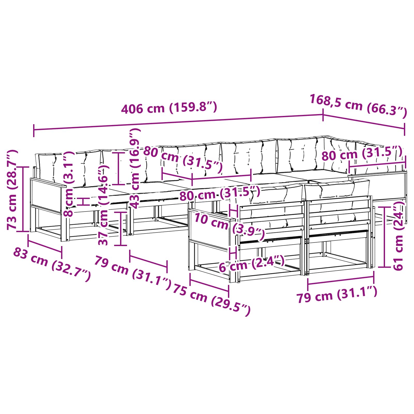 Set vanjskih sofa 8 pcs Prirodna i krem