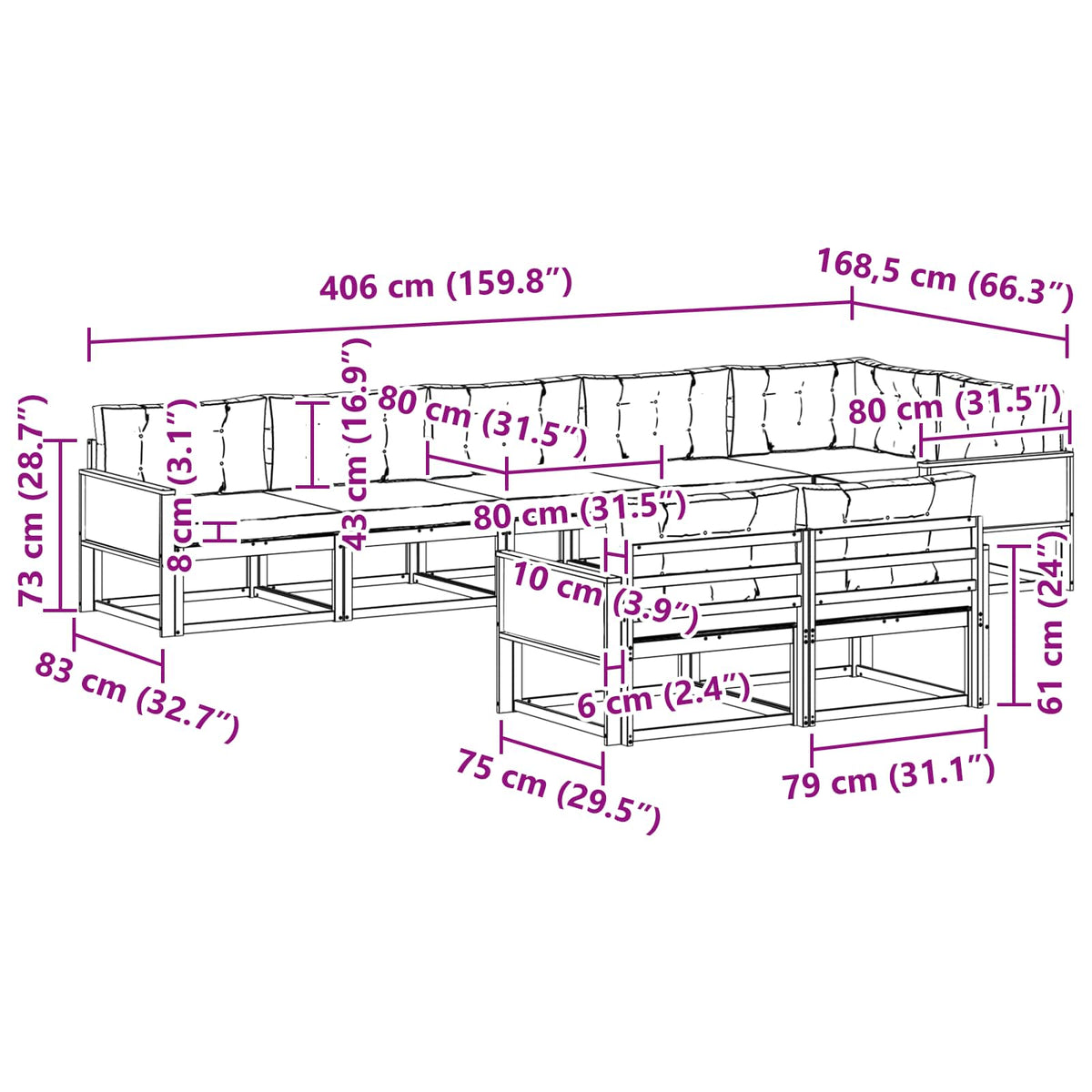 Set vanjskih sofa 8 pcs Prirodna i antracit