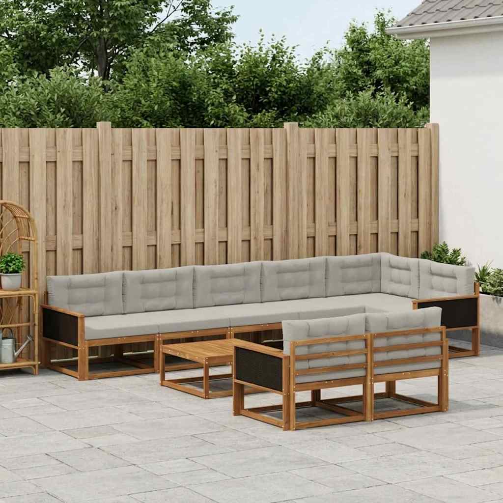 Set vanjskih sofa s jastukom 9 pcs Prirodna i Svjetlosiva