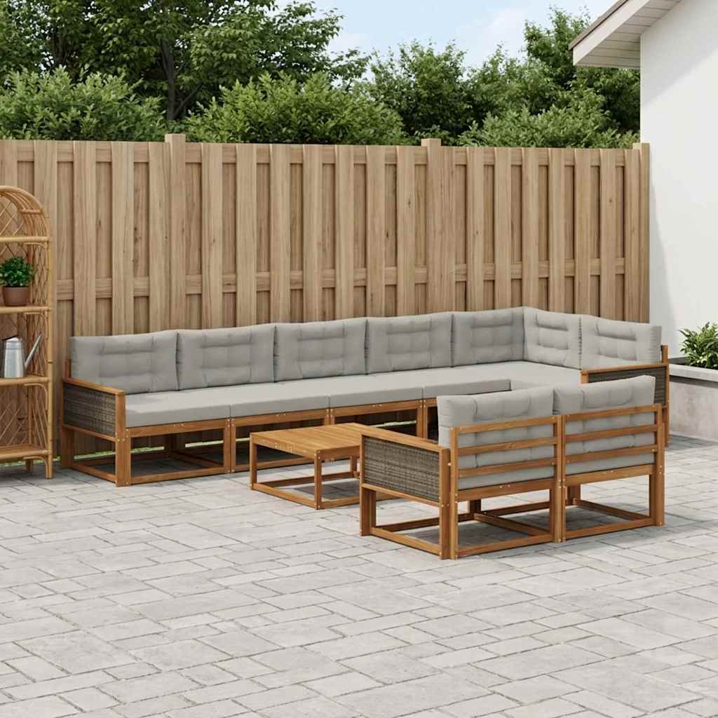 Set vanjskih sofa s jastukom 9 pcs Prirodna i Svjetlosiva