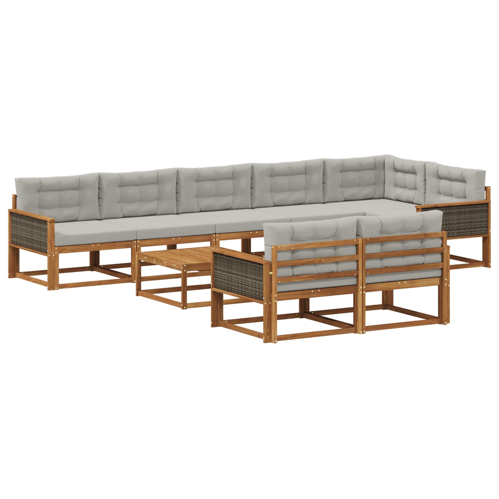 Set vanjskih sofa s jastukom 9 pcs Prirodna i Svjetlosiva