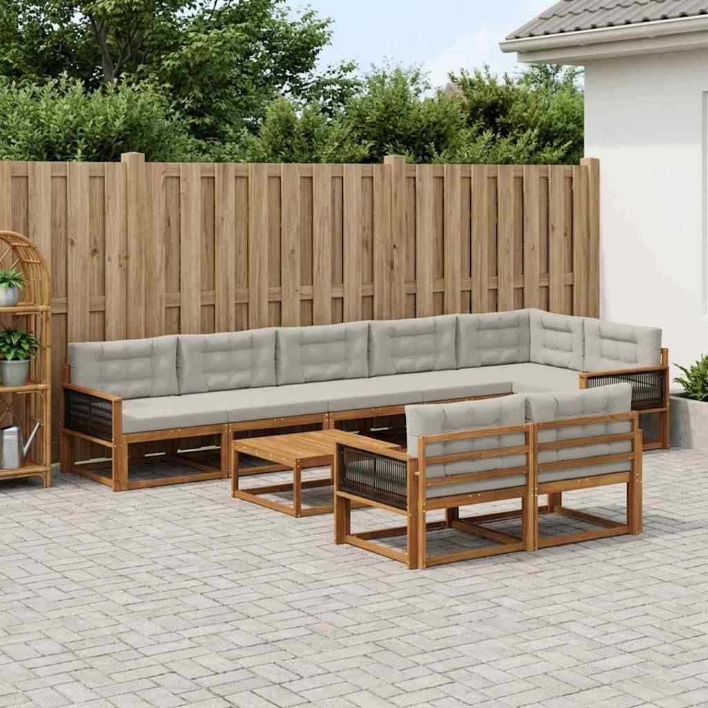 Set vanjskih sofa s jastukom 9 pcs Prirodna i Svjetlosiva