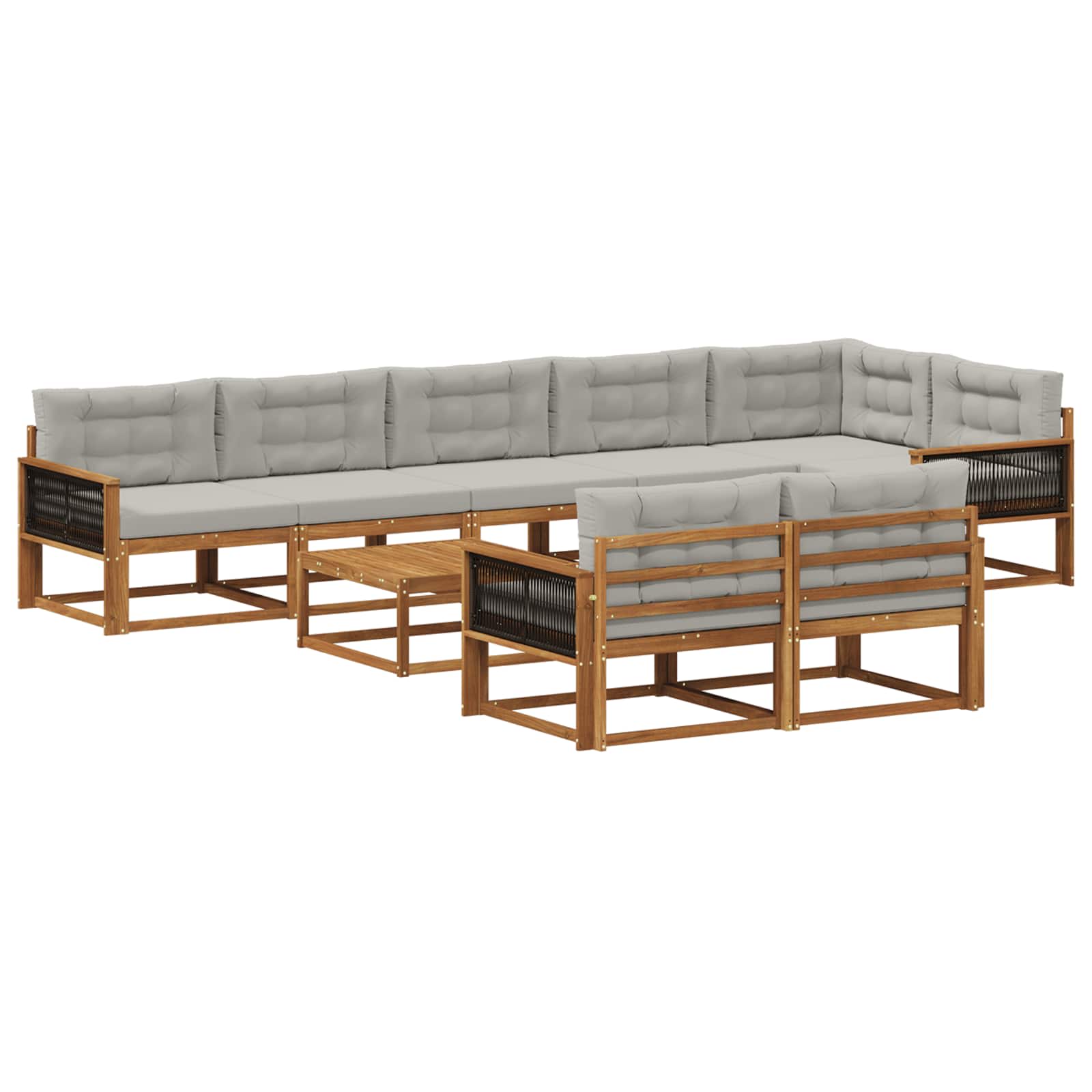 Set vanjskih sofa s jastukom 9 pcs Prirodna i Svjetlosiva