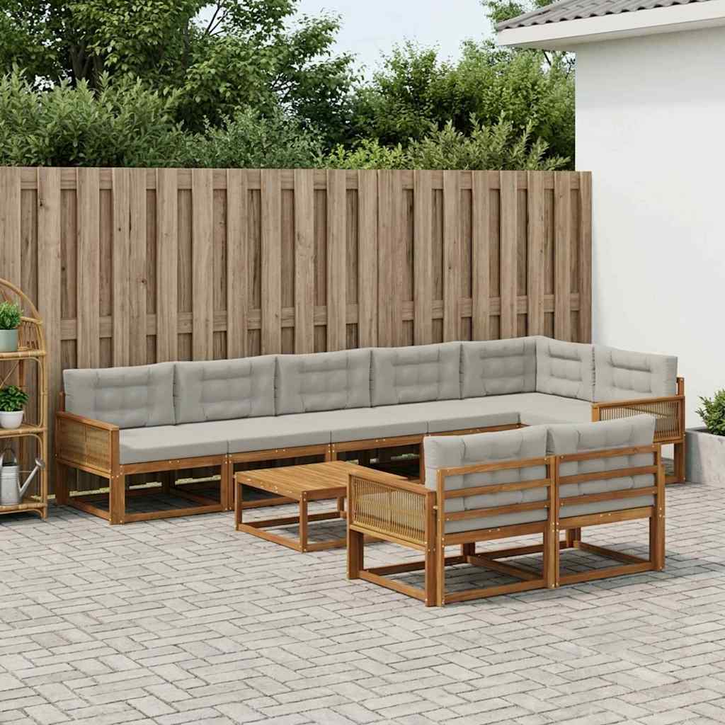 Set vanjskih sofa s jastukom 9 pcs Prirodna i Svjetlosiva