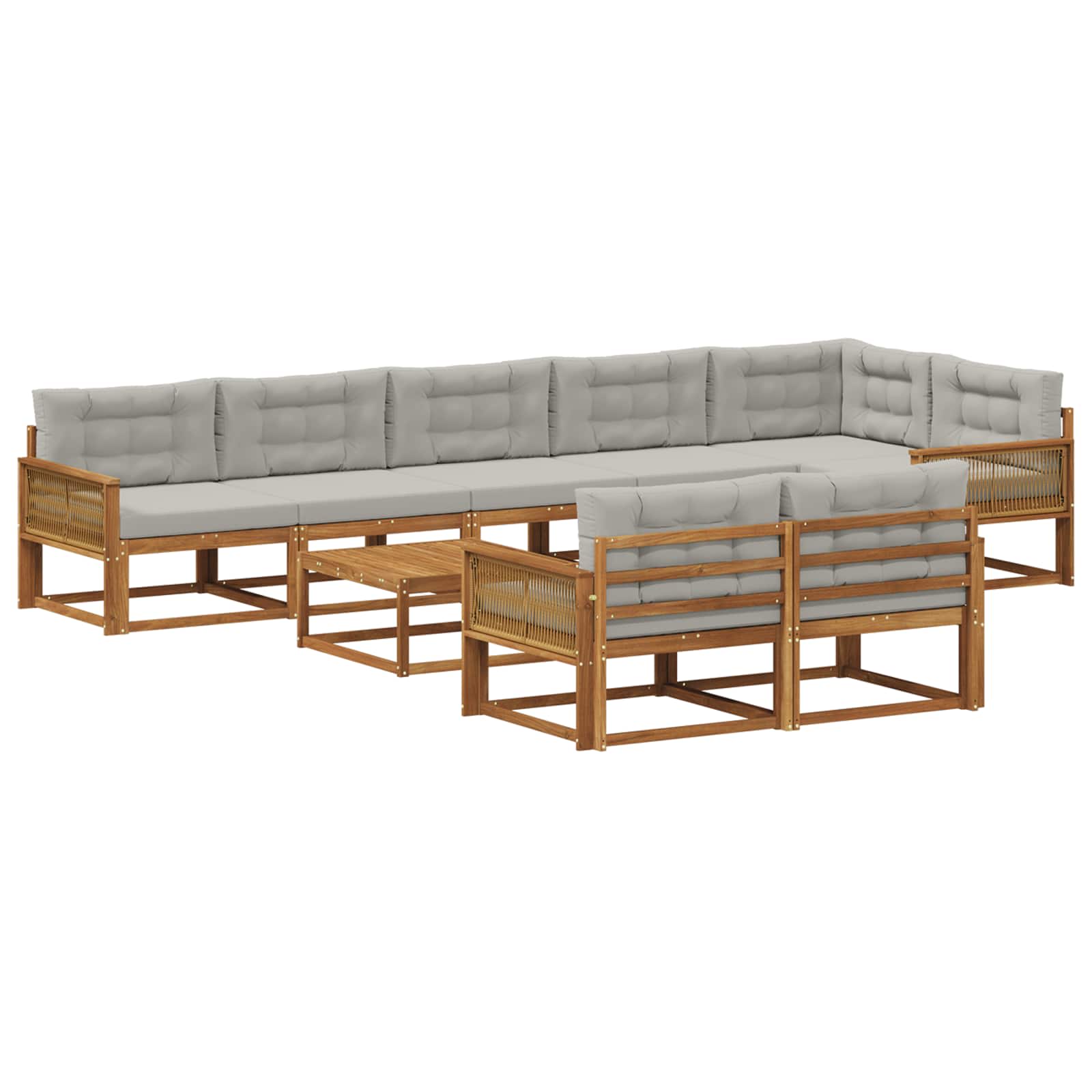 Set vanjskih sofa s jastukom 9 pcs Prirodna i Svjetlosiva