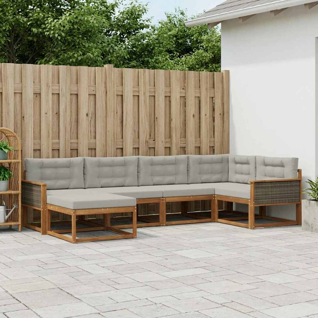 Set vanjskih sofa s jastukom 6 pcs Prirodna i Svjetlosiva