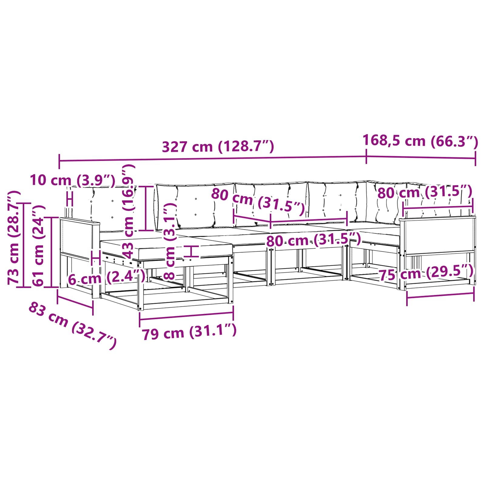 Set vanjskih sofa 6 pcs Prirodna i bež