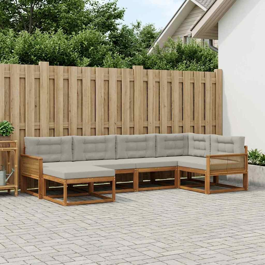 Set vanjskih sofa s jastukom 6 pcs Prirodna i Svjetlosiva