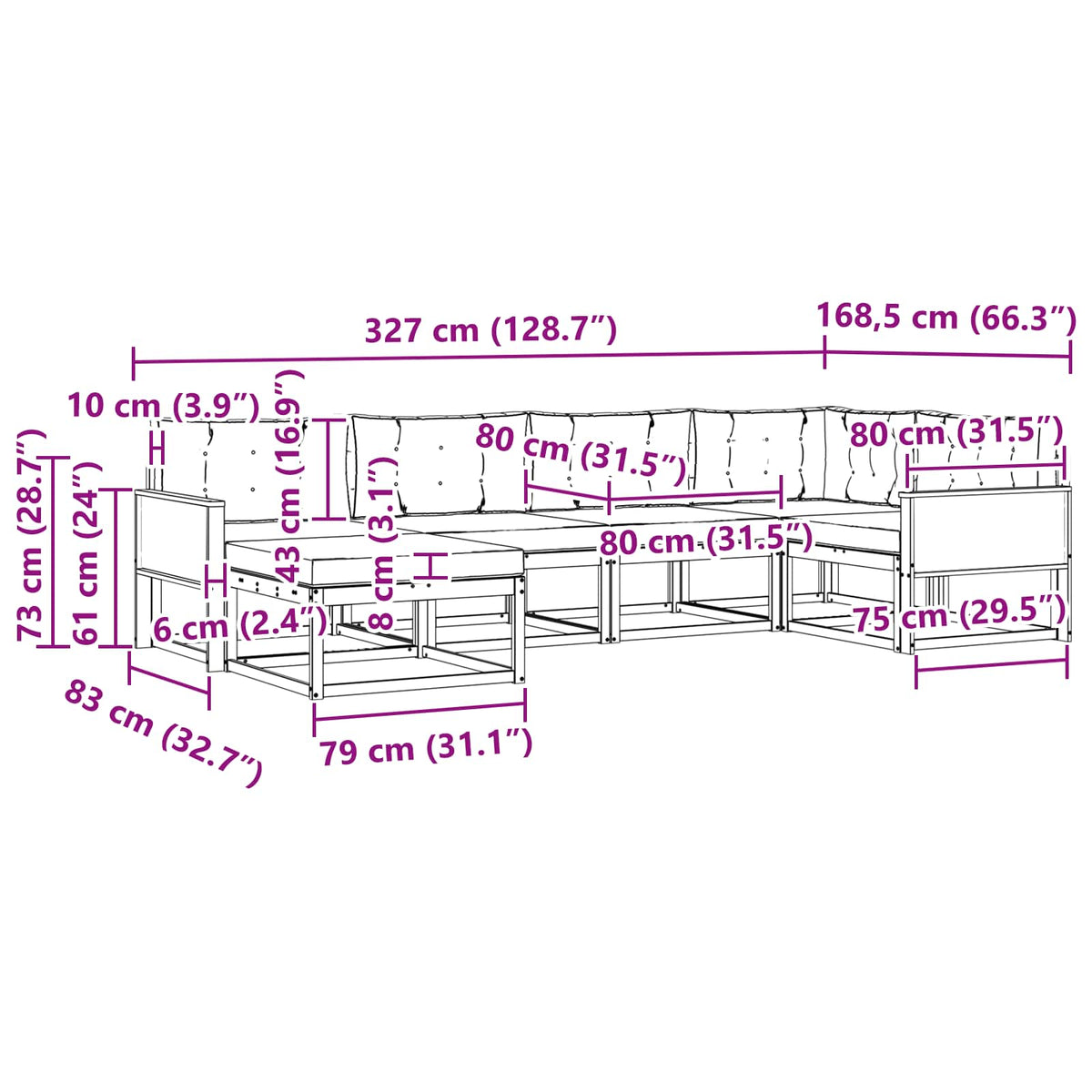 Set vanjskih sofa 6 pcs Prirodna i bež