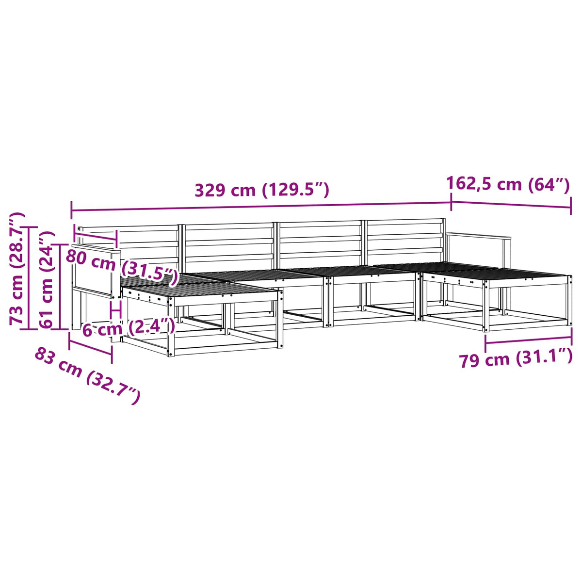 Set vanjskih sofa 6 kom. Prirodna Čvrsto drvo akacije