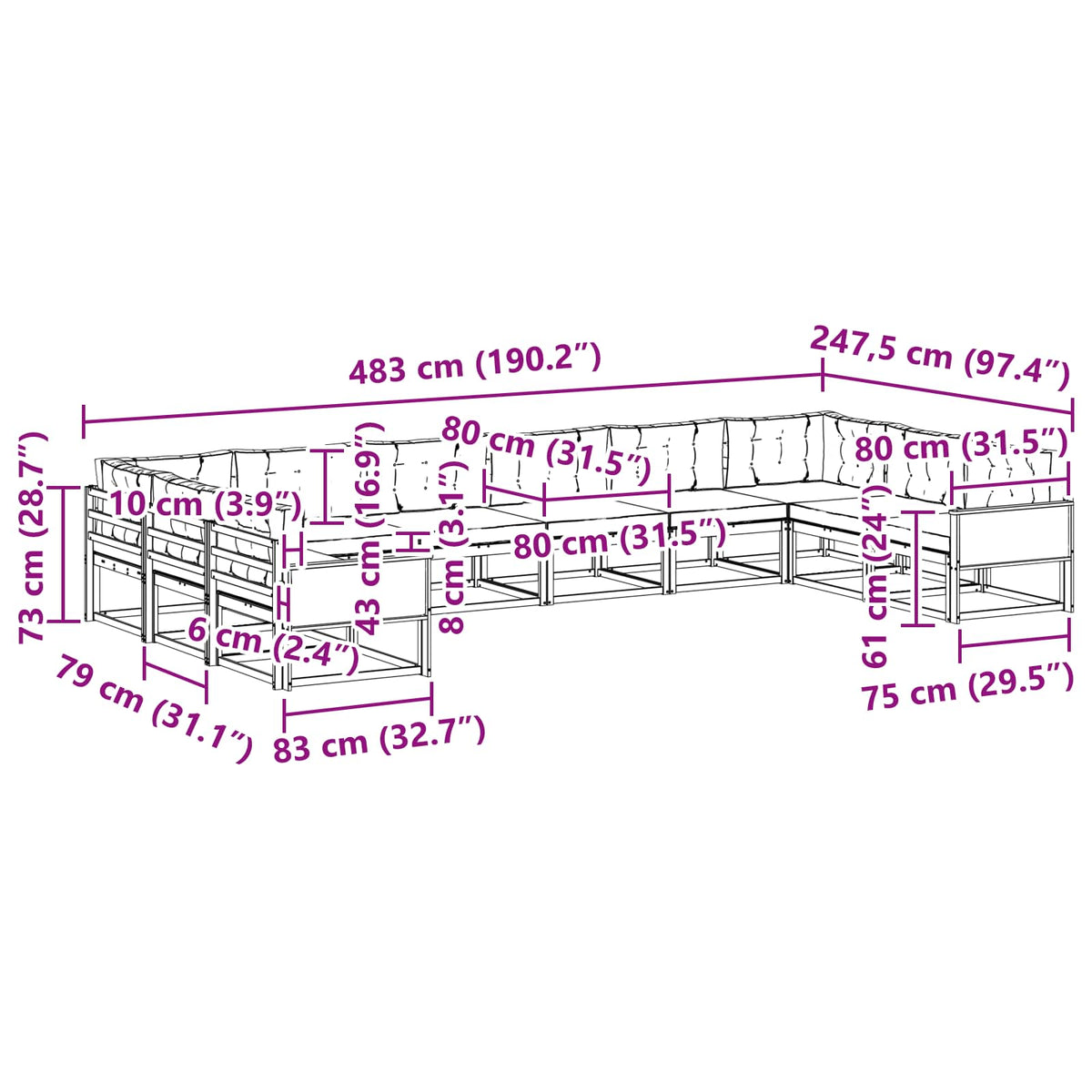 Set vanjskih sofa 10 kom. Prirodna i antracit