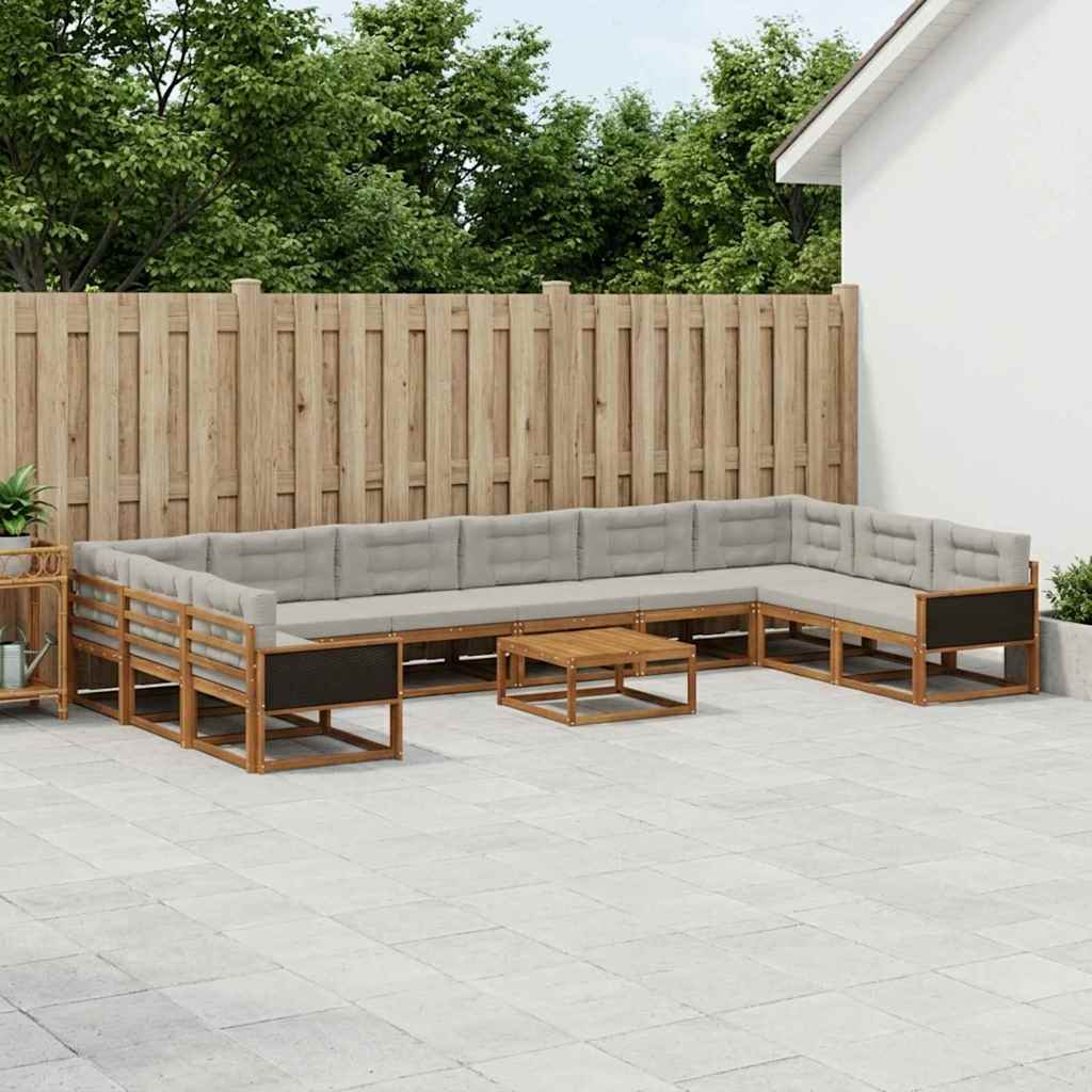 Set vanjskih sofa s jastukom 11 pcs Prirodna i svjetlosiva