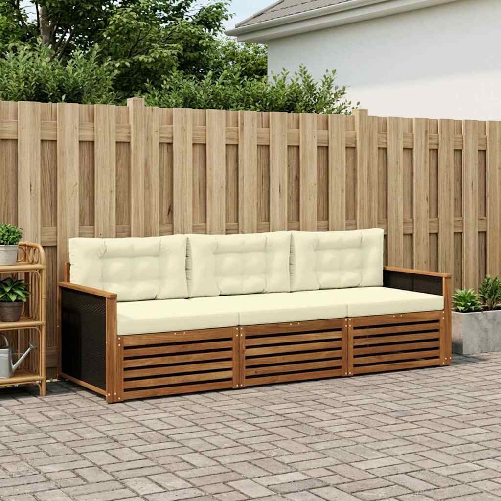 Set vanjskih sofa s jastukom 3 pcs Prirodna i krem Poliester
