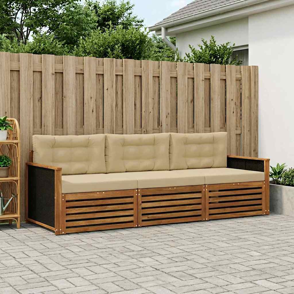 Set vanjskih sofa s jastukom 3 pcs Prirodna i bež Poliester