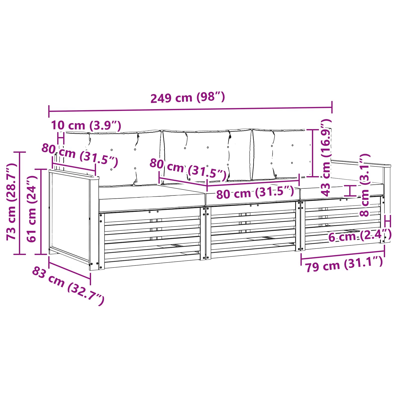 Set vanjskih sofa s jastukom 3 pcs Prirodna i antracit