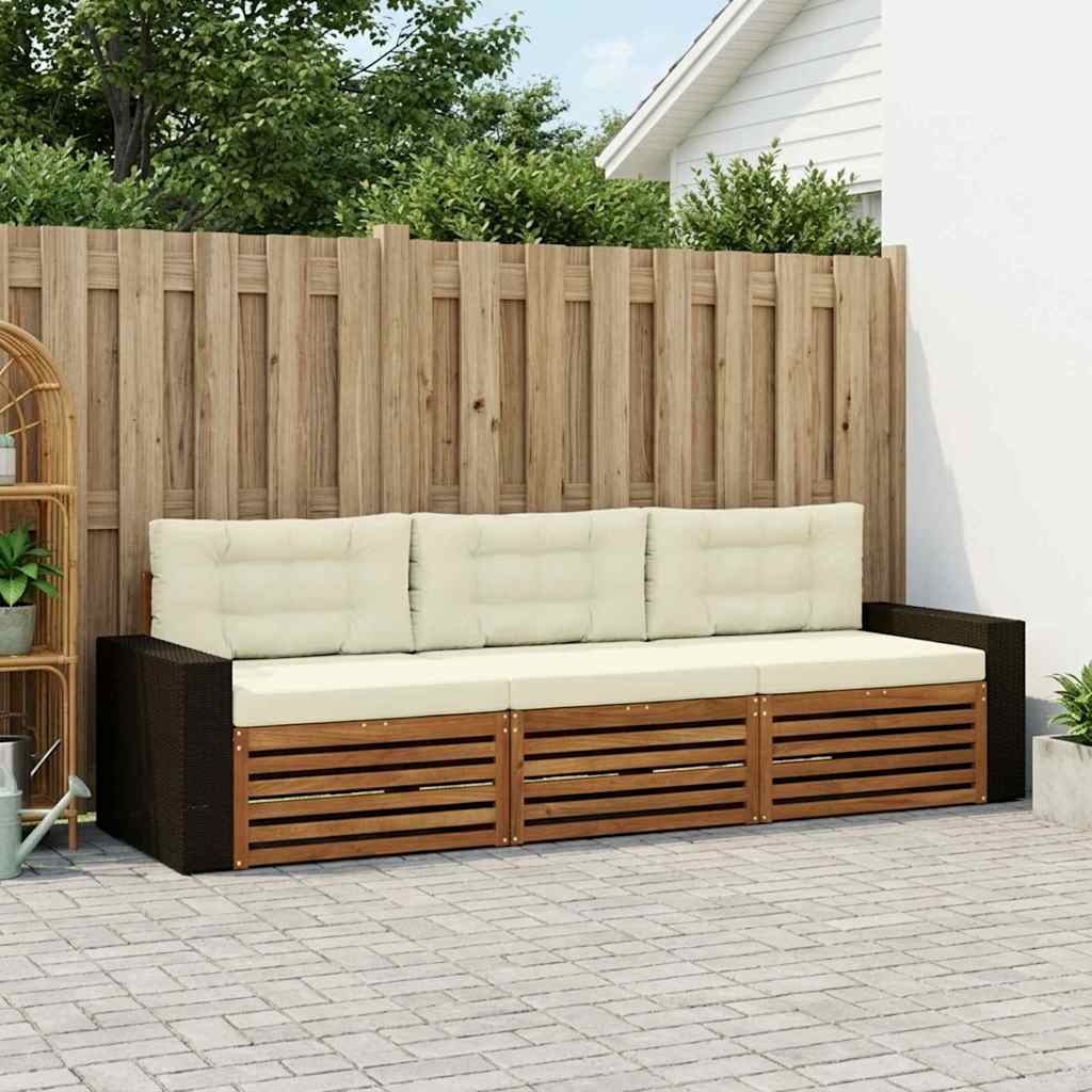 Set vanjskih sofa s jastukom 3 pcs Prirodna i krem Poliester