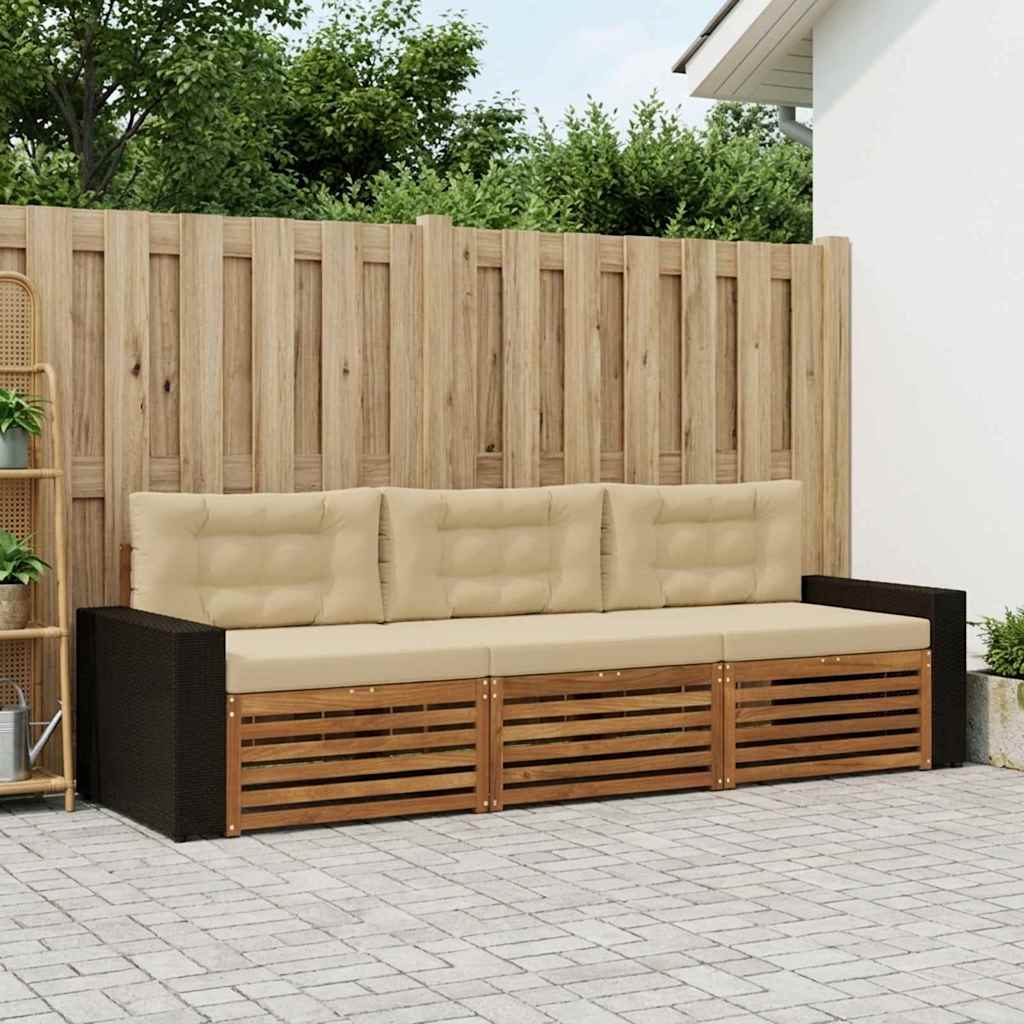 Set vanjskih sofa s jastukom 3 pcs Prirodna i bež Poliester