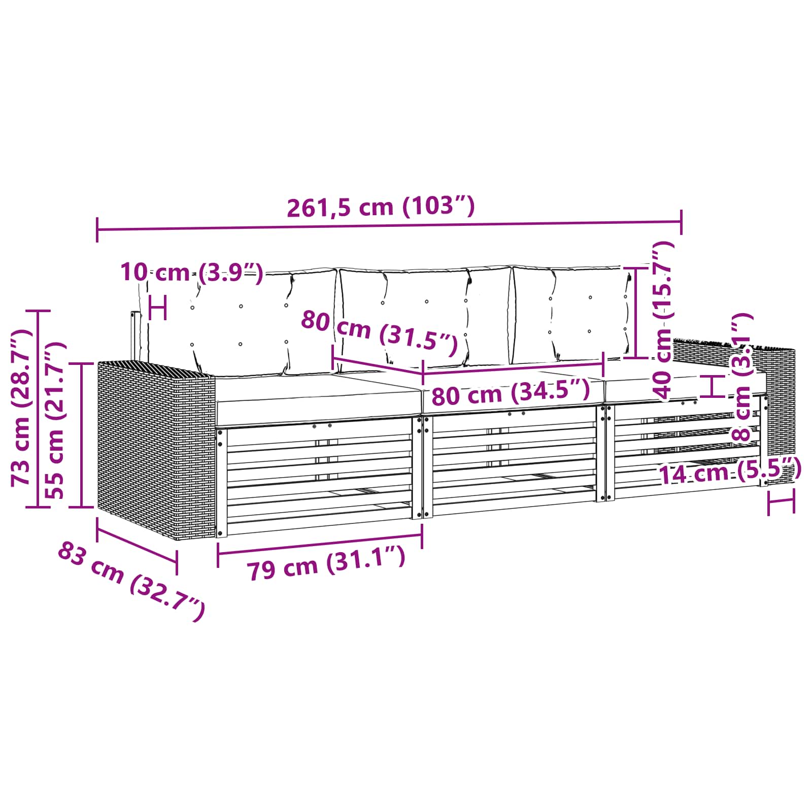Set vanjskih sofa 3 pcs Prirodna i antracit Poliester