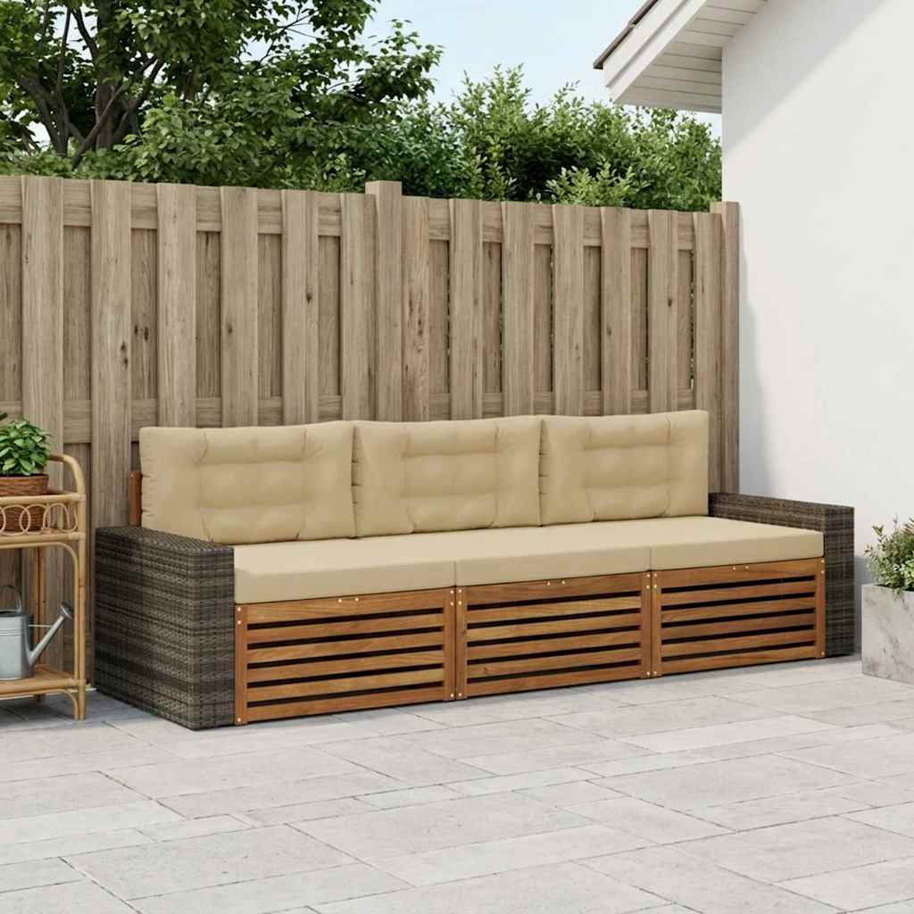 Set vanjskih sofa s jastukom 3 pcs Prirodna i bež Poliester