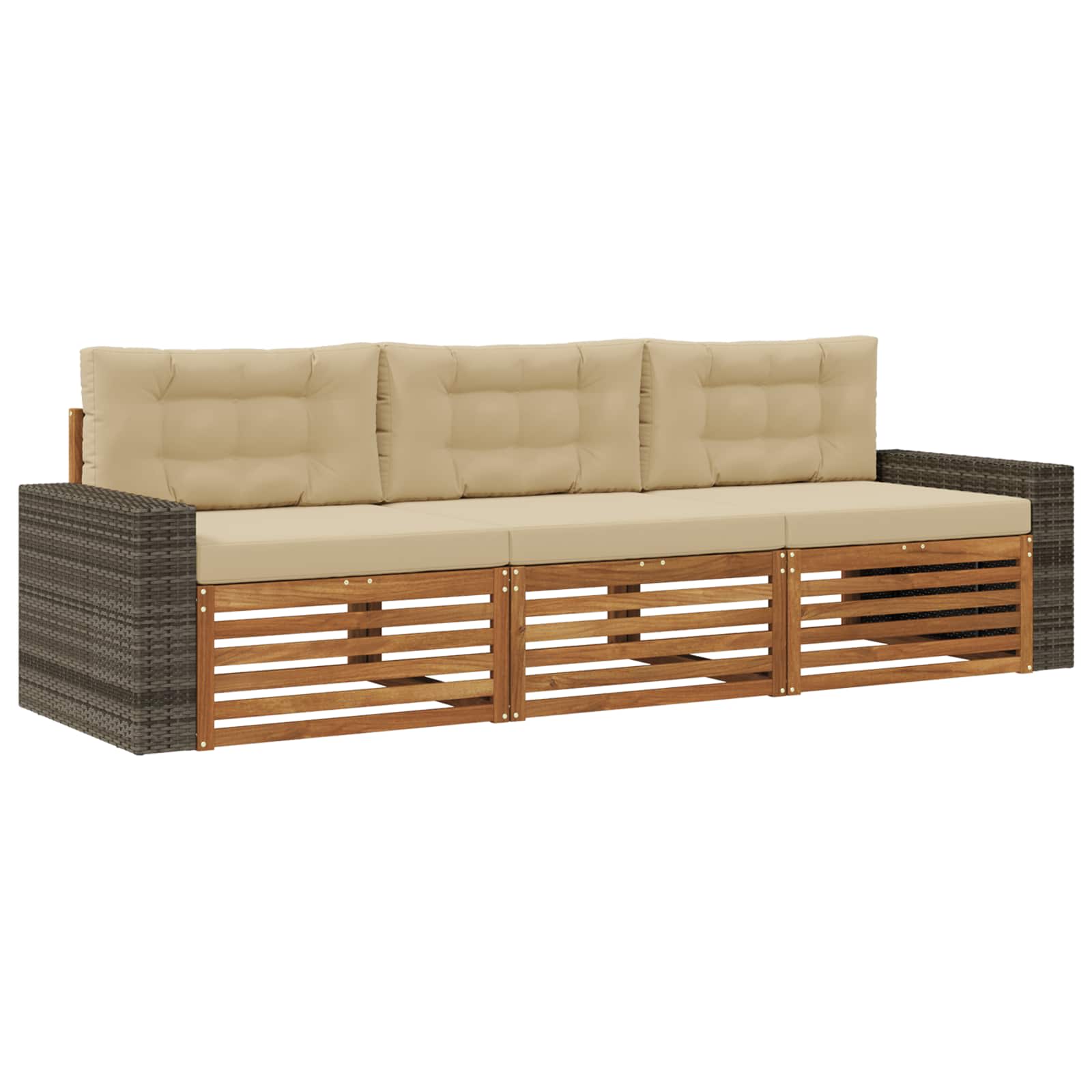Set vanjskih sofa s jastukom 3 pcs Prirodna i bež Poliester