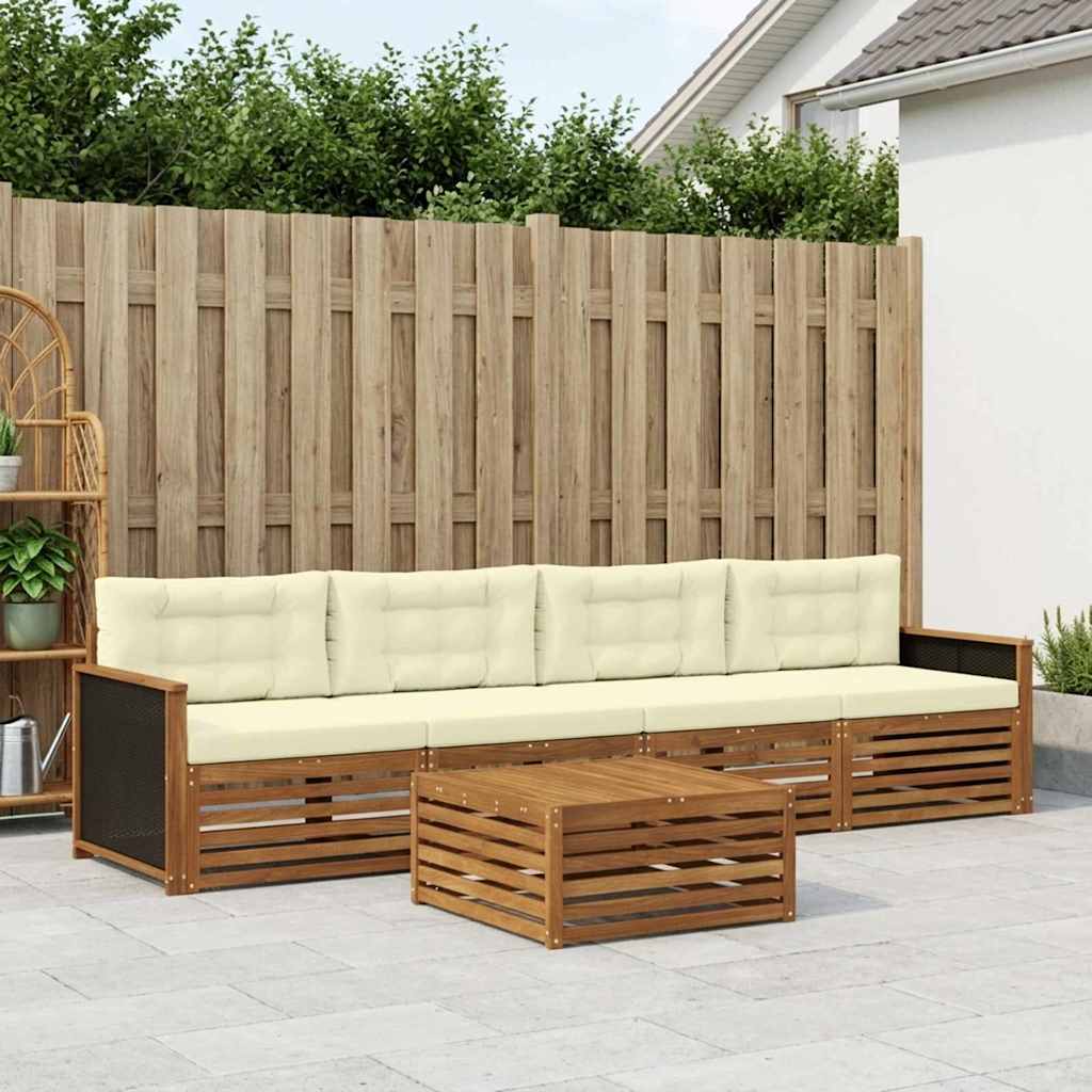 Set vanjskih sofa 5 pcs Prirodna i krem Čvrsto drvo akacije