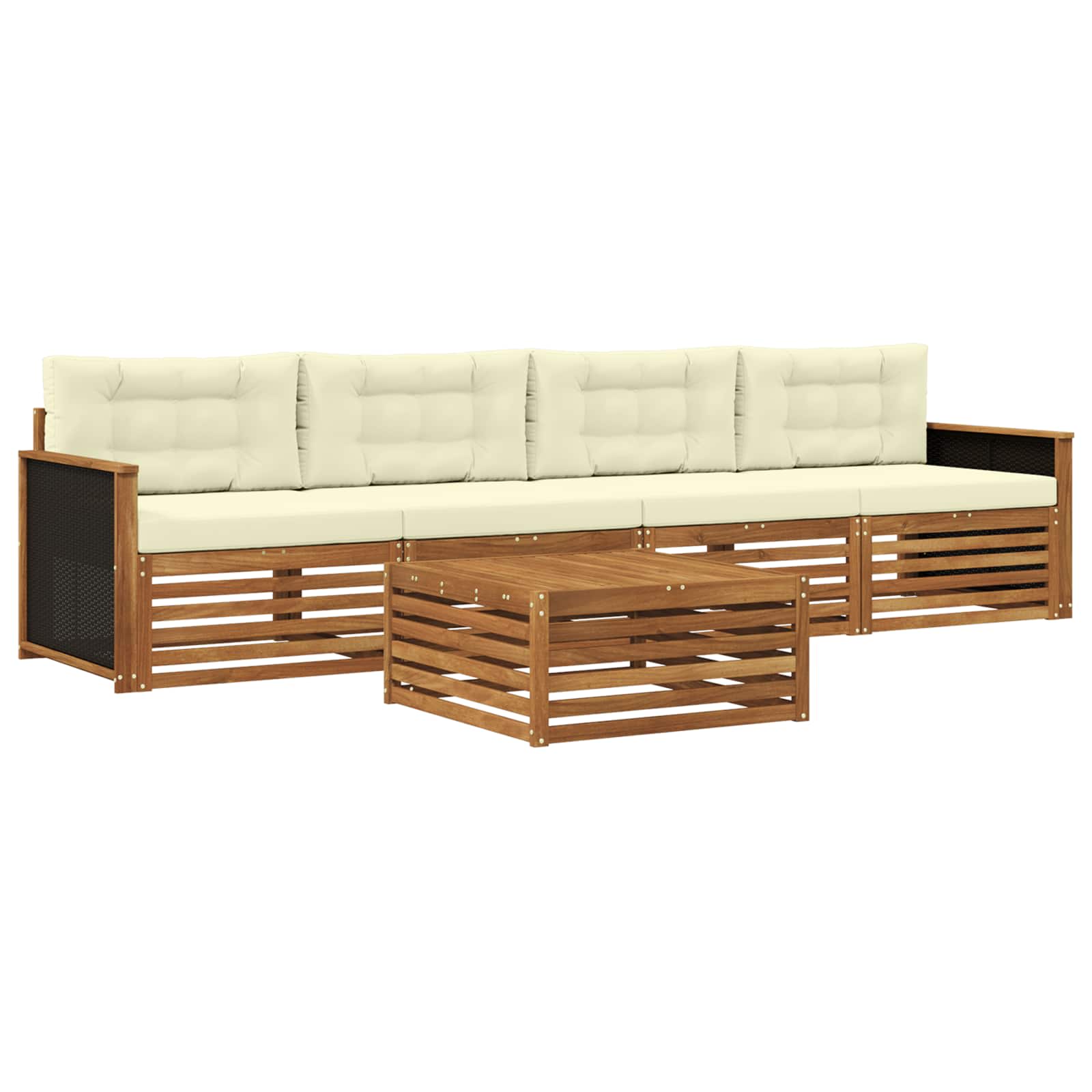 Set vanjskih sofa 5 pcs Prirodna i krem Čvrsto drvo akacije