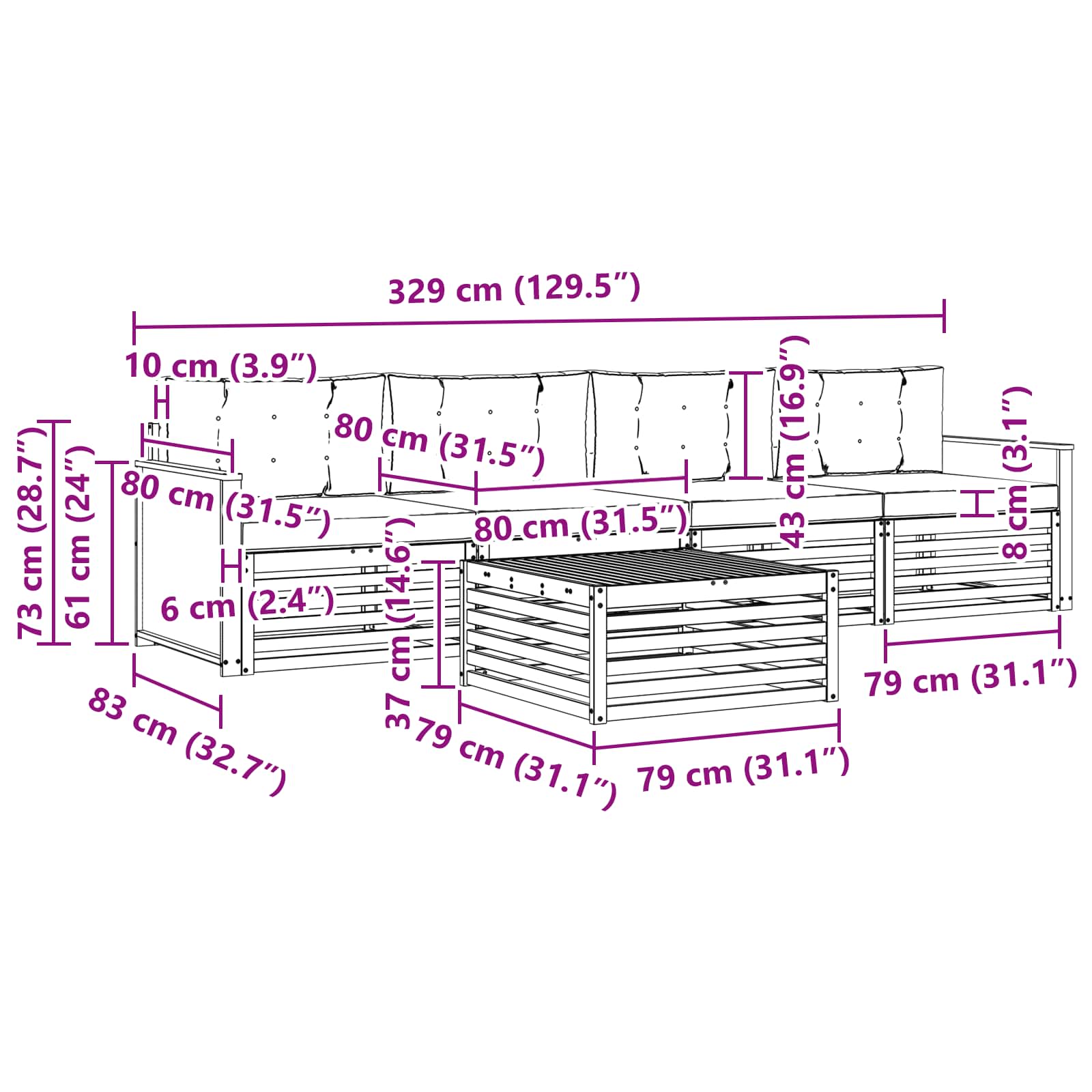 Set vanjskih sofa 5 pcs Prirodna i krem Čvrsto drvo akacije
