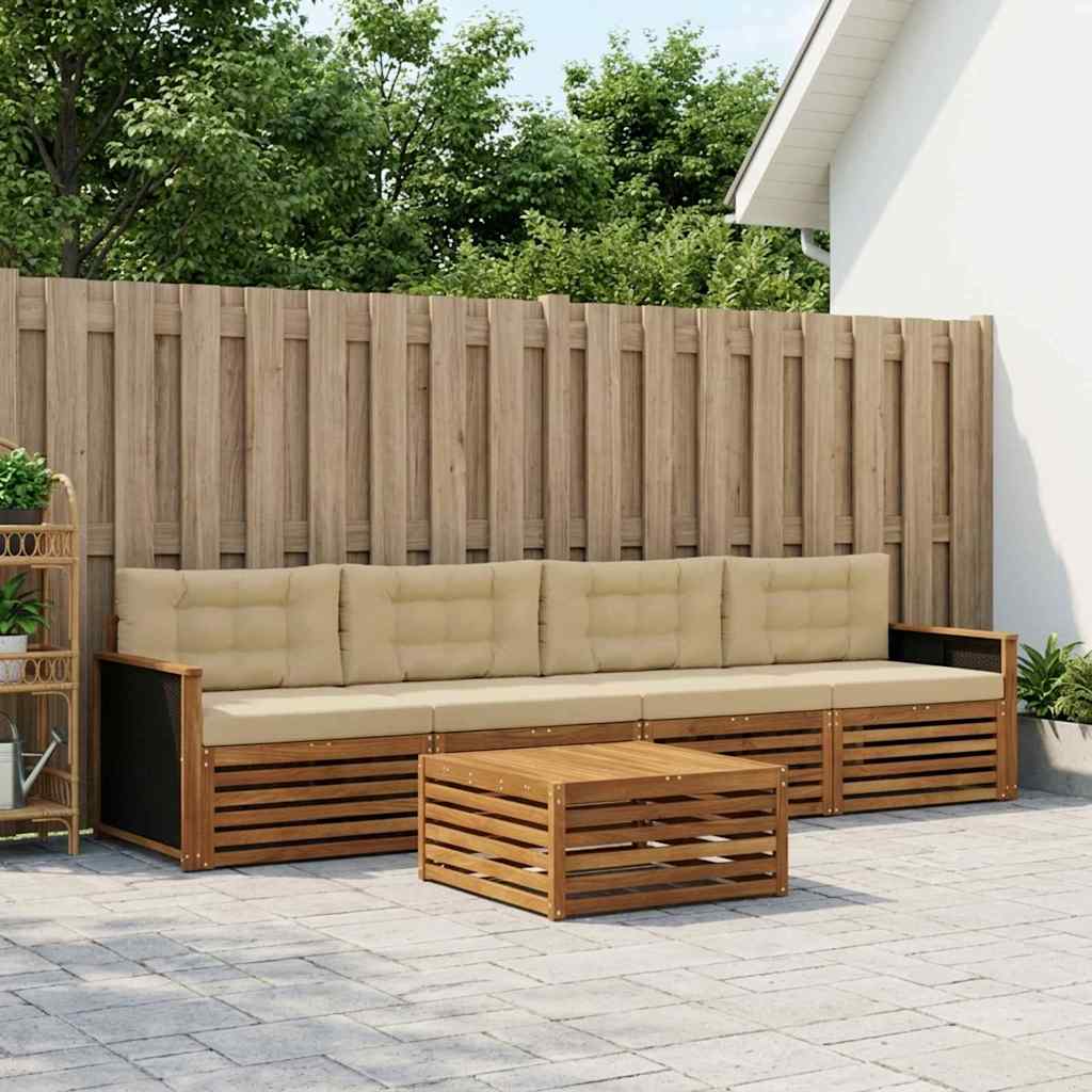 Set vanjskih sofa 5 pcs Prirodna i bež Čvrsto drvo akacije