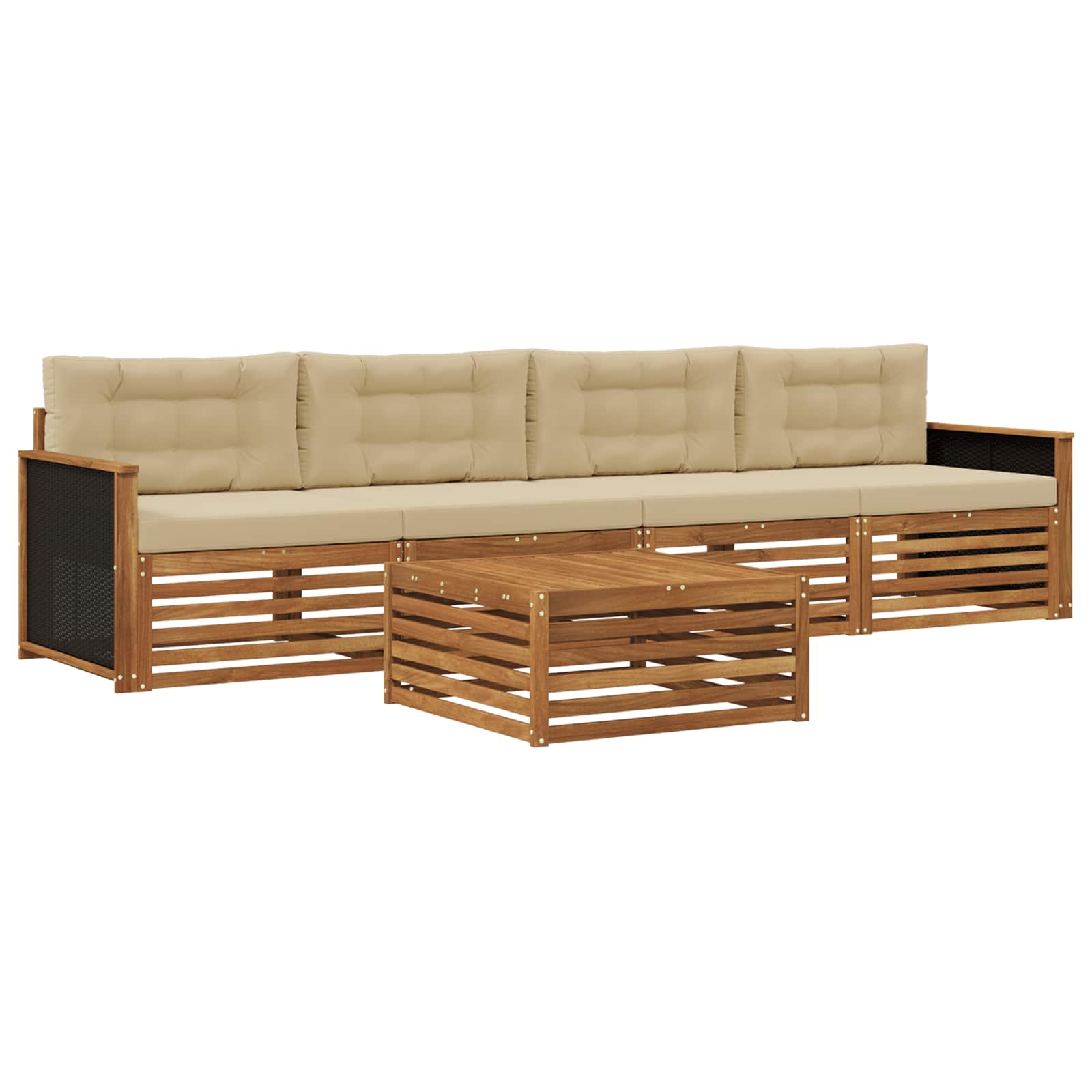 Set vanjskih sofa 5 pcs Prirodna i bež Čvrsto drvo akacije