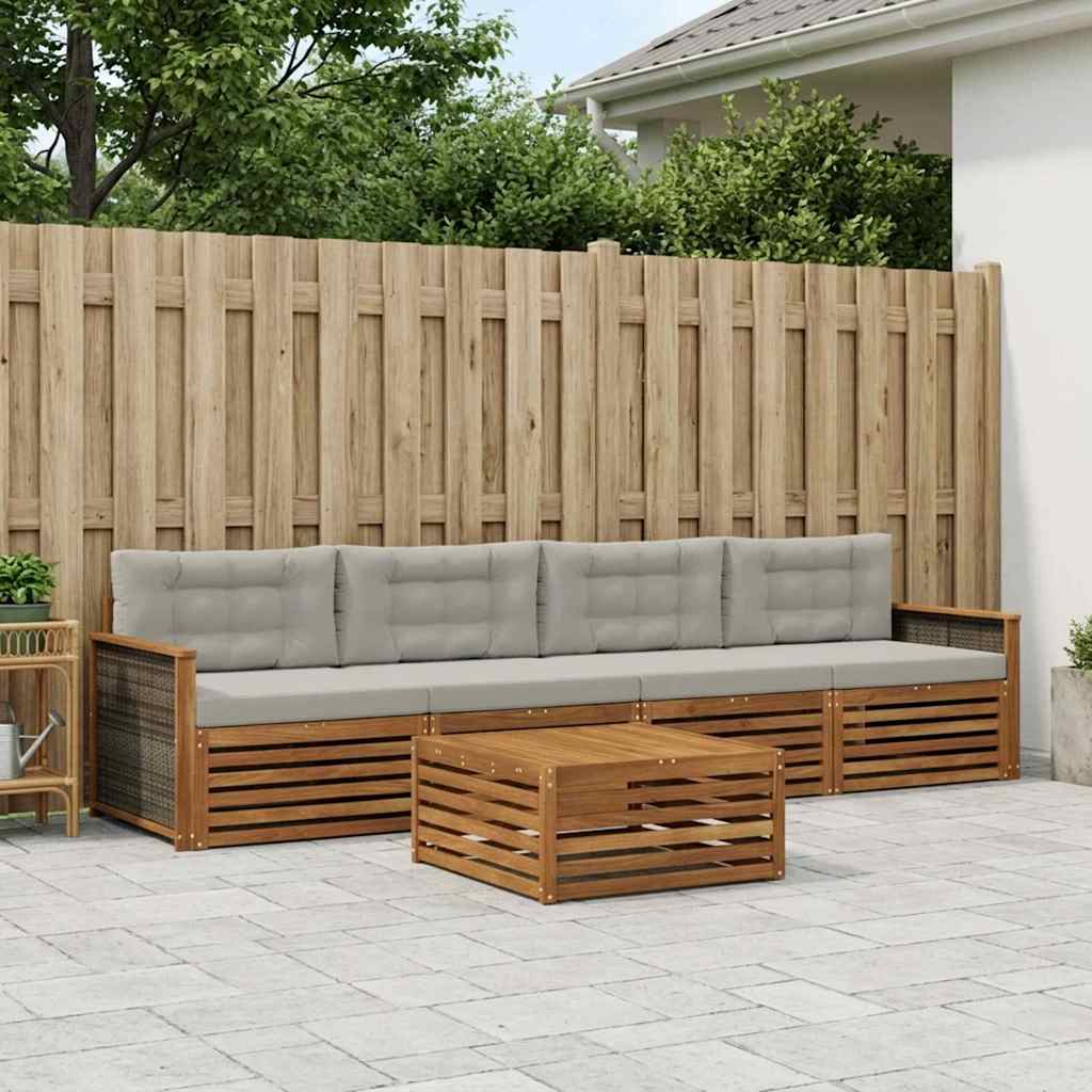 Set vanjskih sofa s jastukom 5 pcs Prirodna i svjetlosiva
