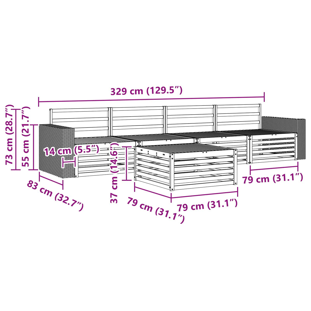 Set vanjskih sofa 5 kom. Prirodna Čvrsto drvo akacije