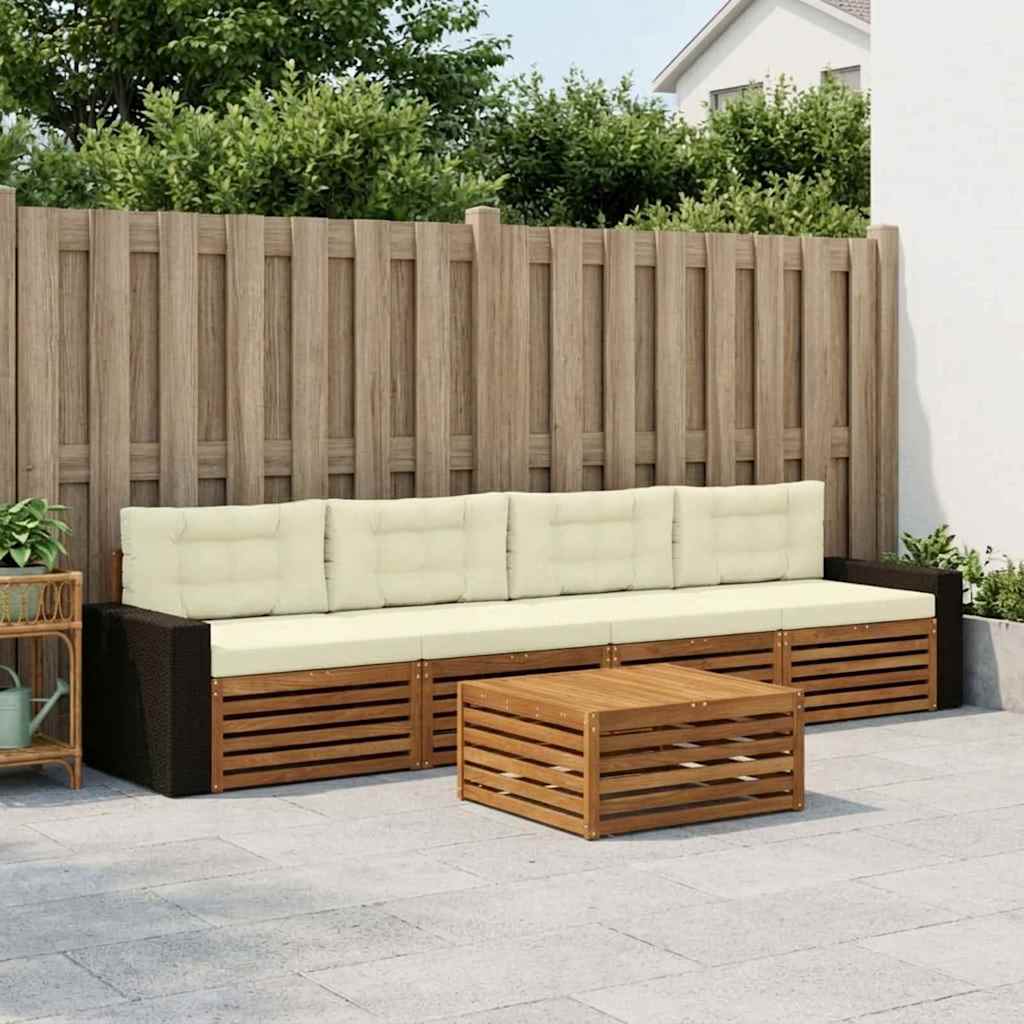 Set vanjskih sofa 5 pcs Prirodna i krem Čvrsto drvo akacije