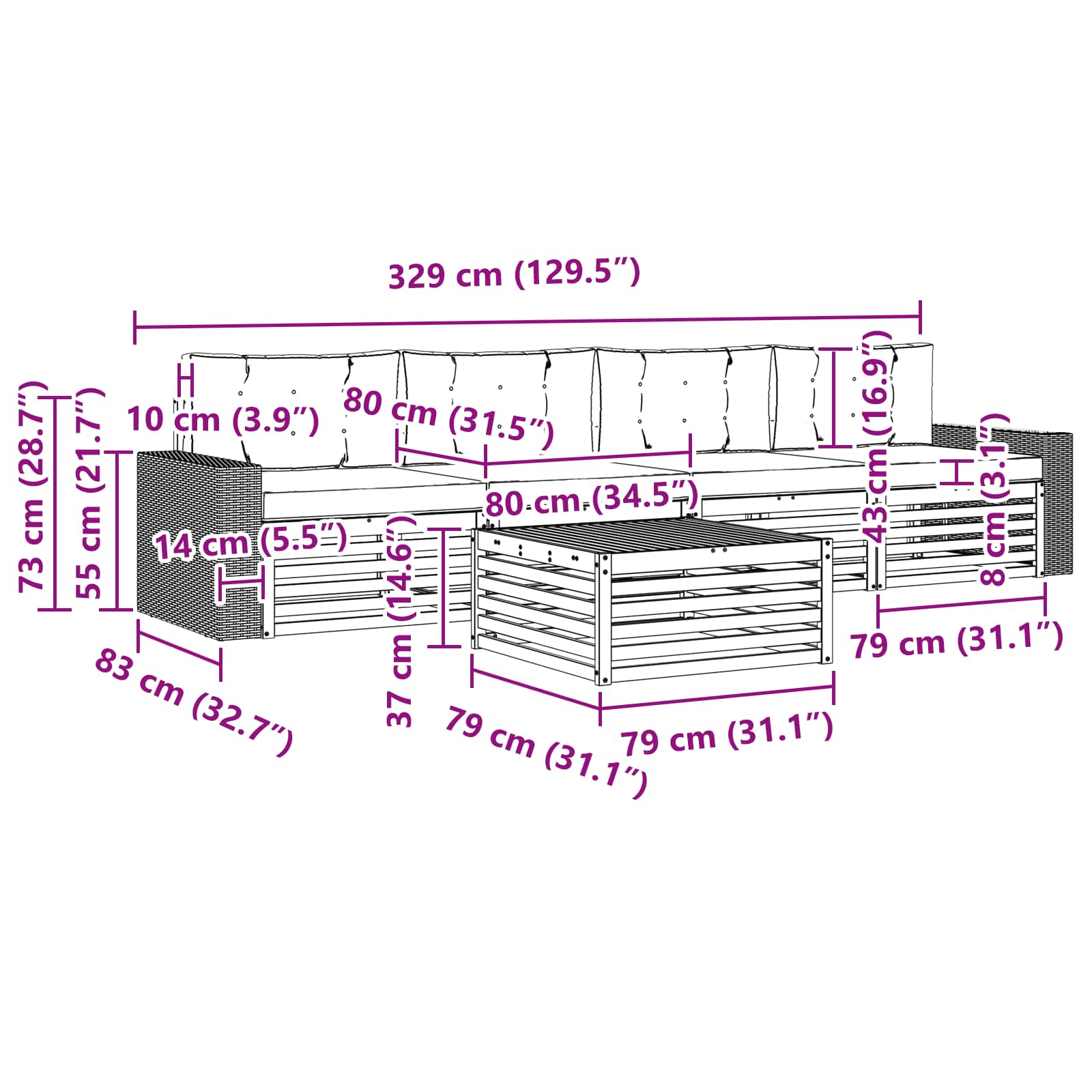 Set vanjskih sofa 5 pcs Prirodna i krem Čvrsto drvo akacije