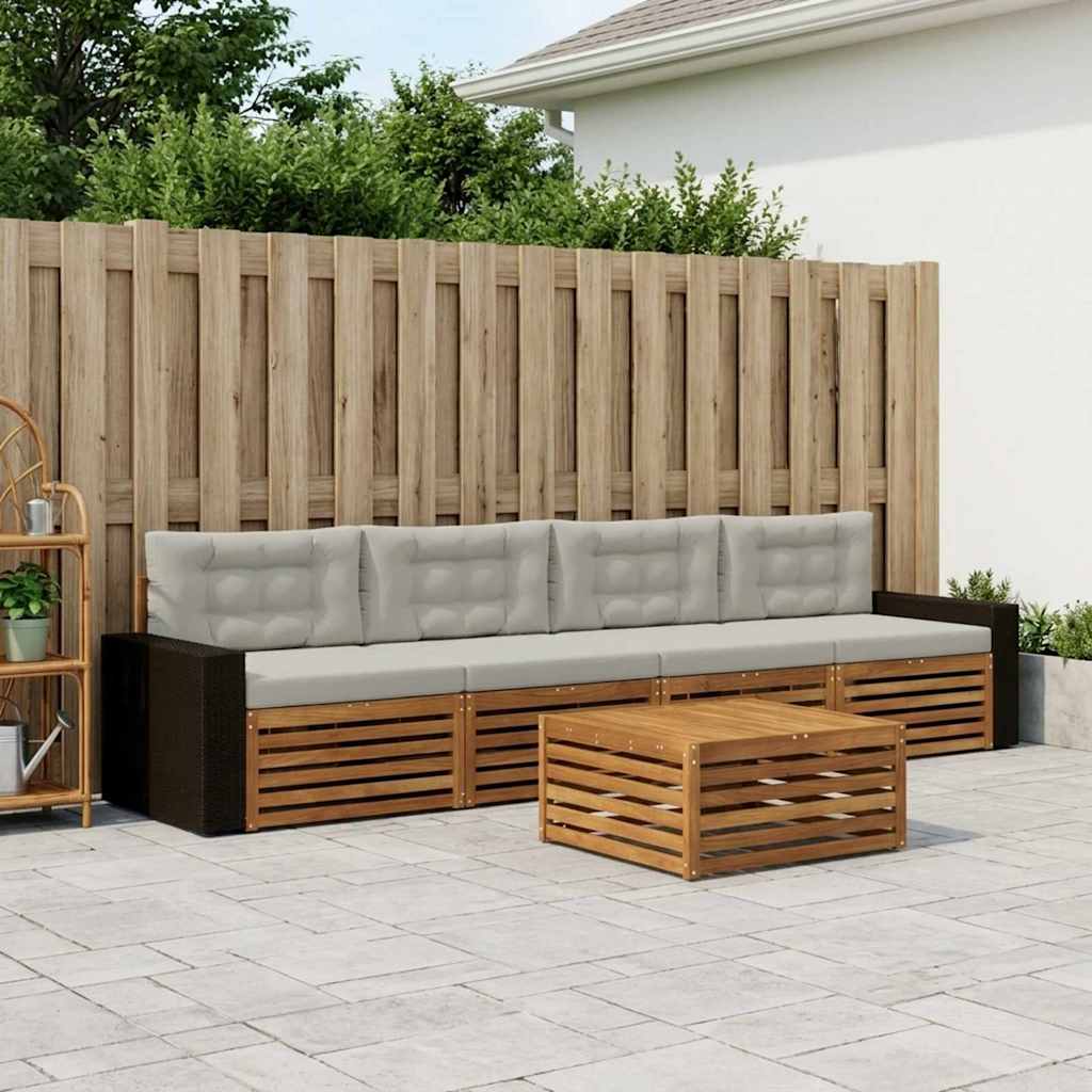 Set vanjskih sofa 5 kom. Prirodna i svjetlosiva