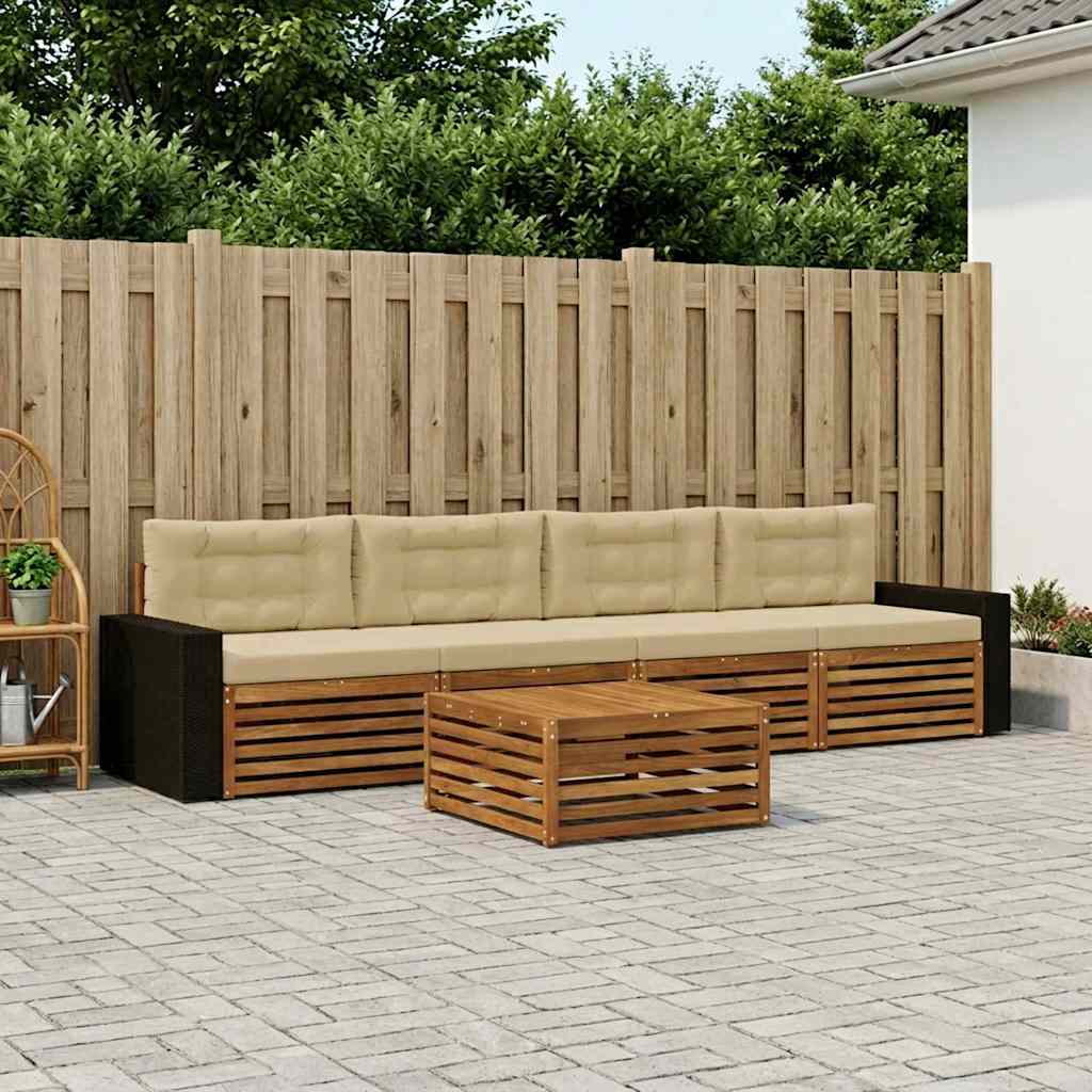 Set vanjskih sofa 5 pcs Prirodna i bež Čvrsto drvo akacije