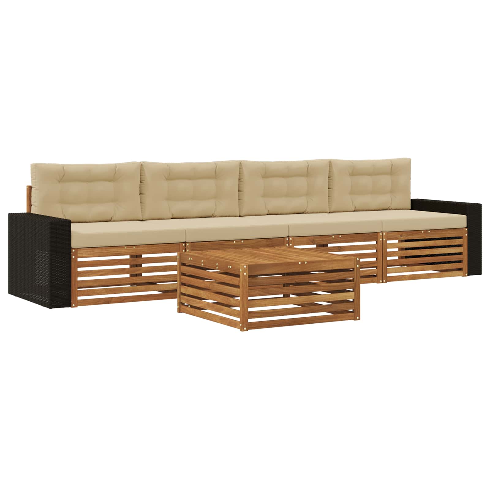 Set vanjskih sofa 5 pcs Prirodna i bež Čvrsto drvo akacije