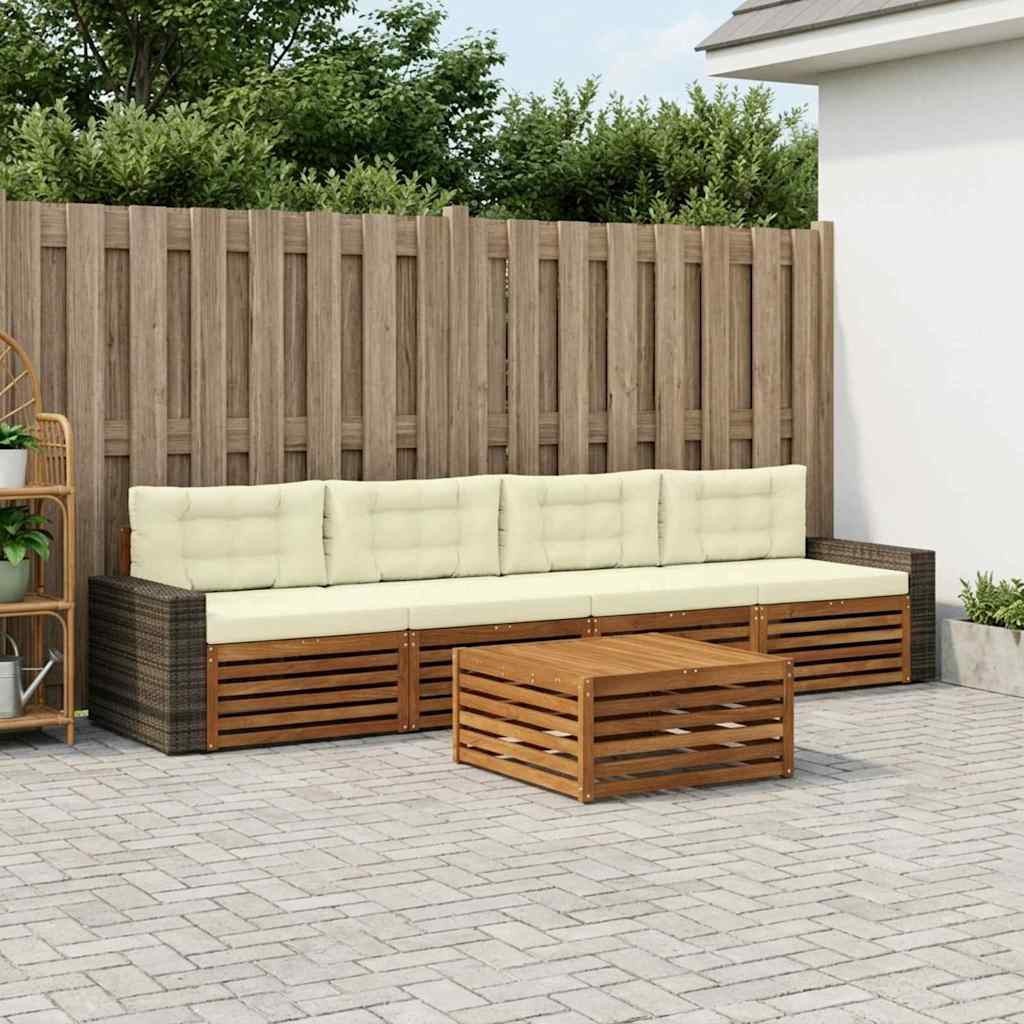 Set vanjskih sofa 5 pcs Prirodna i krem Čvrsto drvo akacije