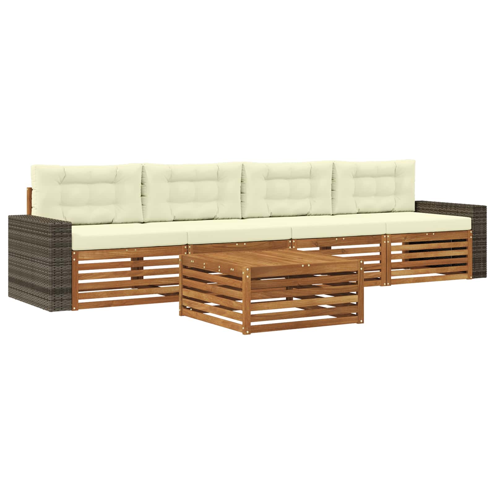 Set vanjskih sofa 5 pcs Prirodna i krem Čvrsto drvo akacije