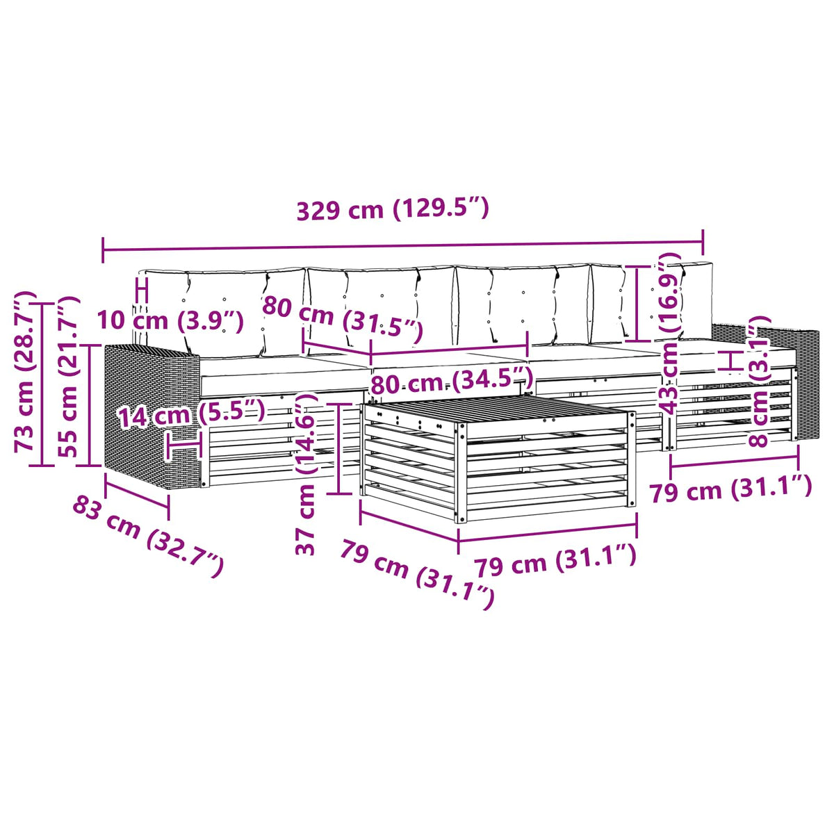 Set vanjskih sofa 5 kom. Prirodna i svjetlosiva