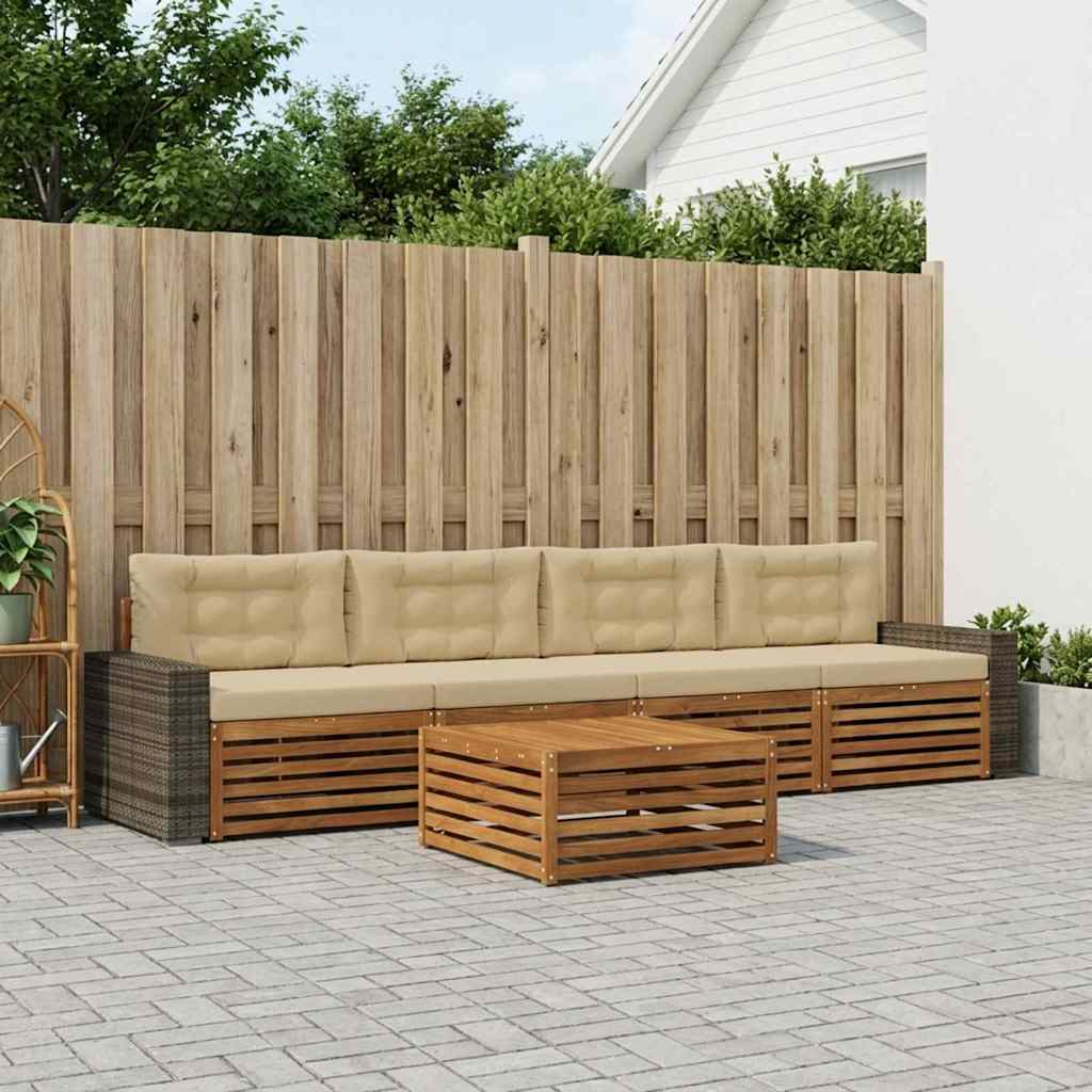 Set vanjskih sofa 5 pcs Prirodna i bež Čvrsto drvo akacije