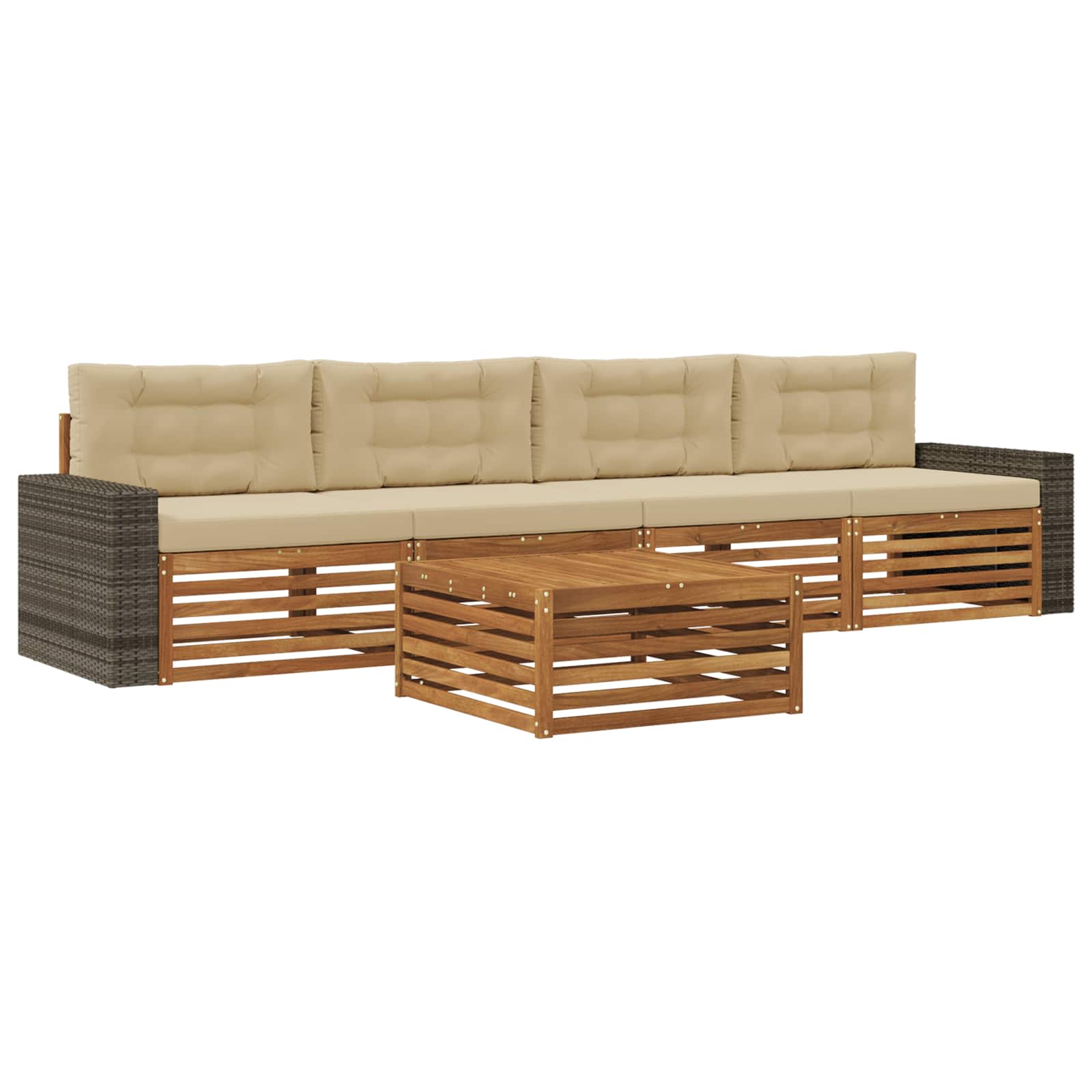 Set vanjskih sofa 5 pcs Prirodna i bež Čvrsto drvo akacije